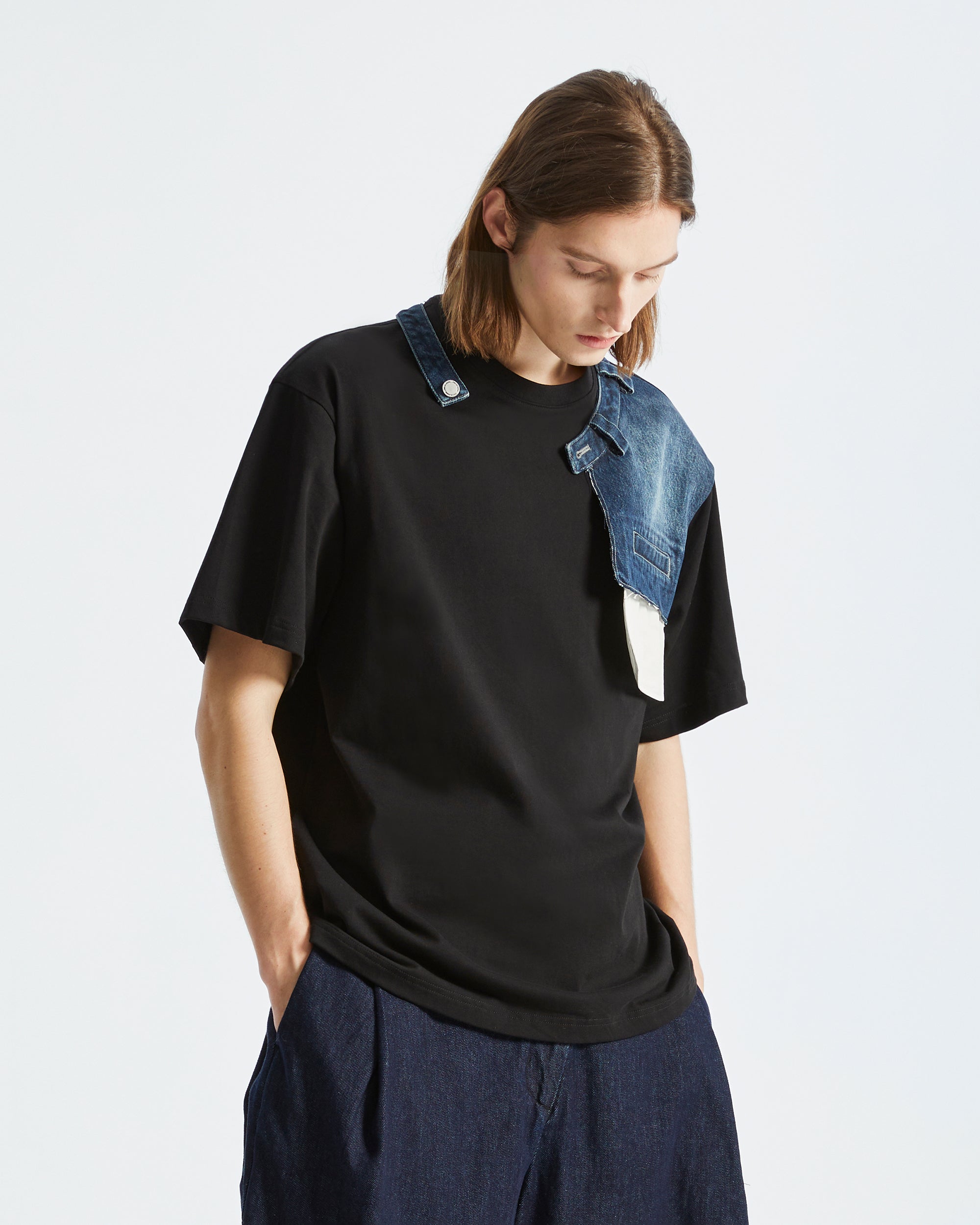 ORGANIC EMOTION Deconstructed Denim Shorts Spliced T-Shirt