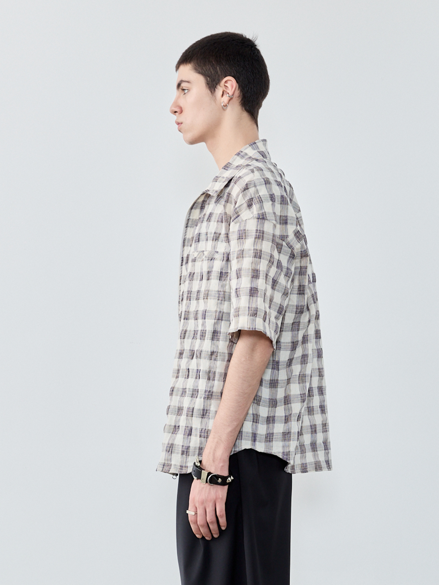 GRAINMUSTARD Retro Plaid Zip Half Shirt, premium urban and streetwear designers apparel on PROJECTISR.com, GRAINMUSTARD