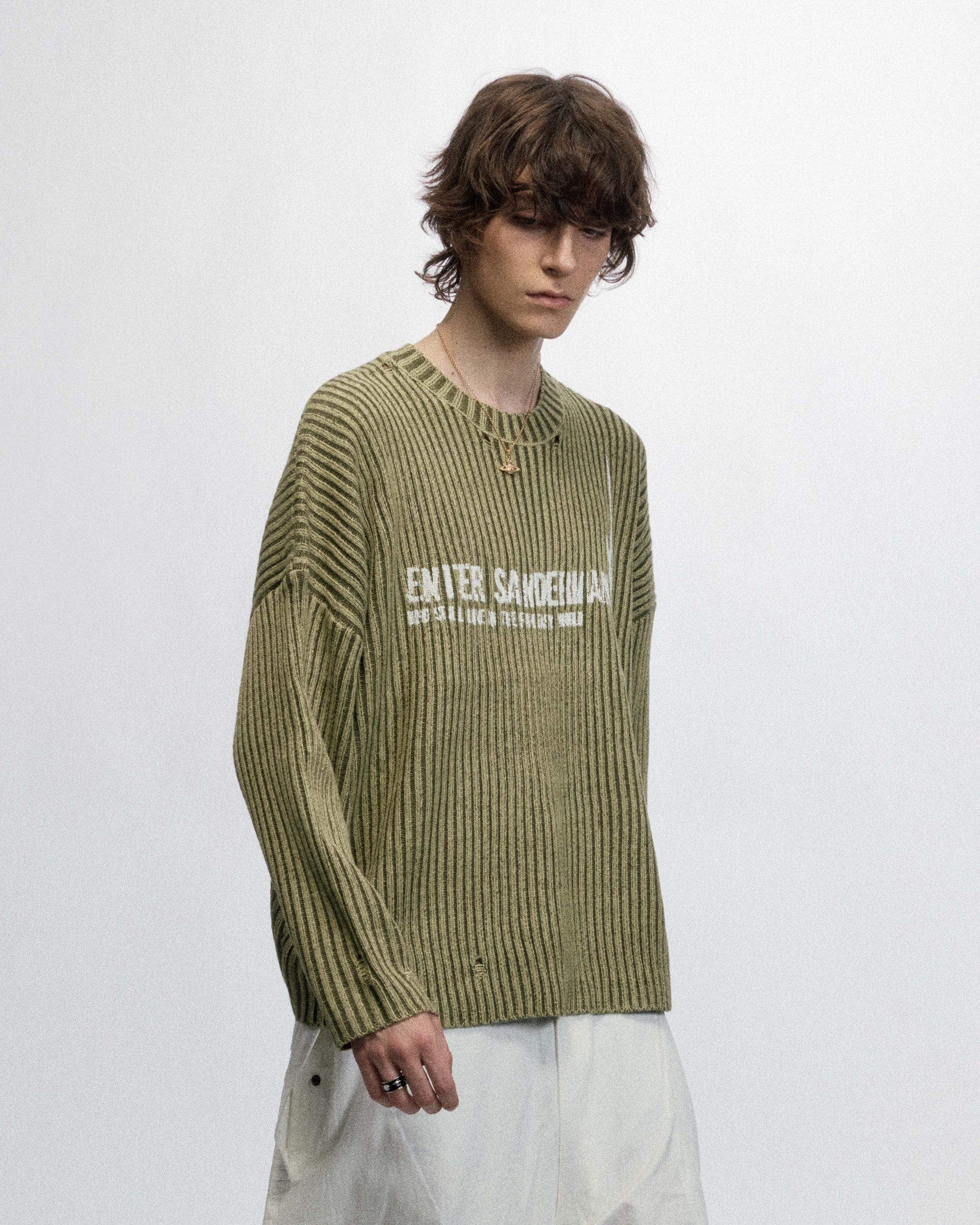 OVDY Faded Ripped Slogan Raw Edge Sweater