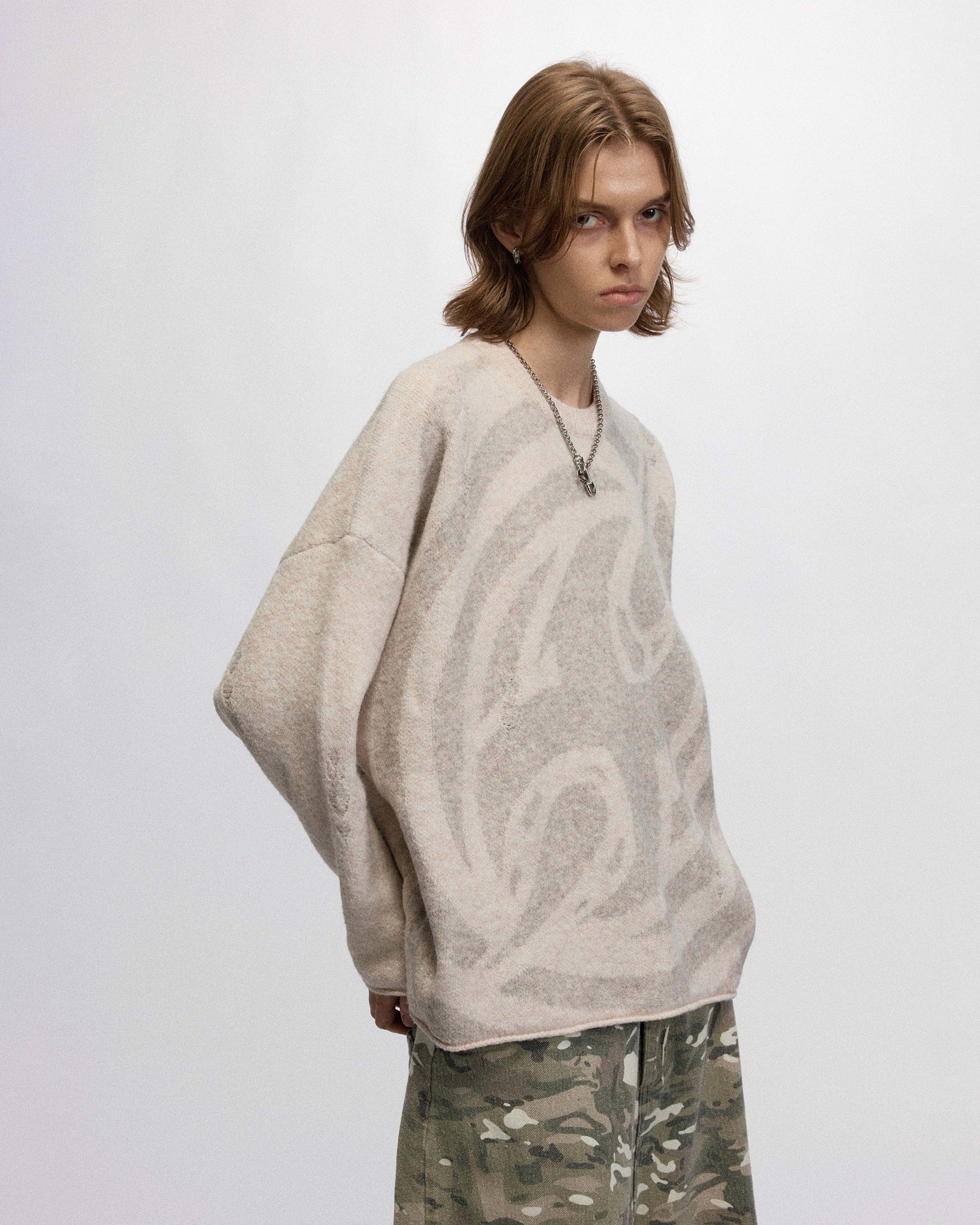 OVDY Abstract Graphics Raw-Edge Sweater