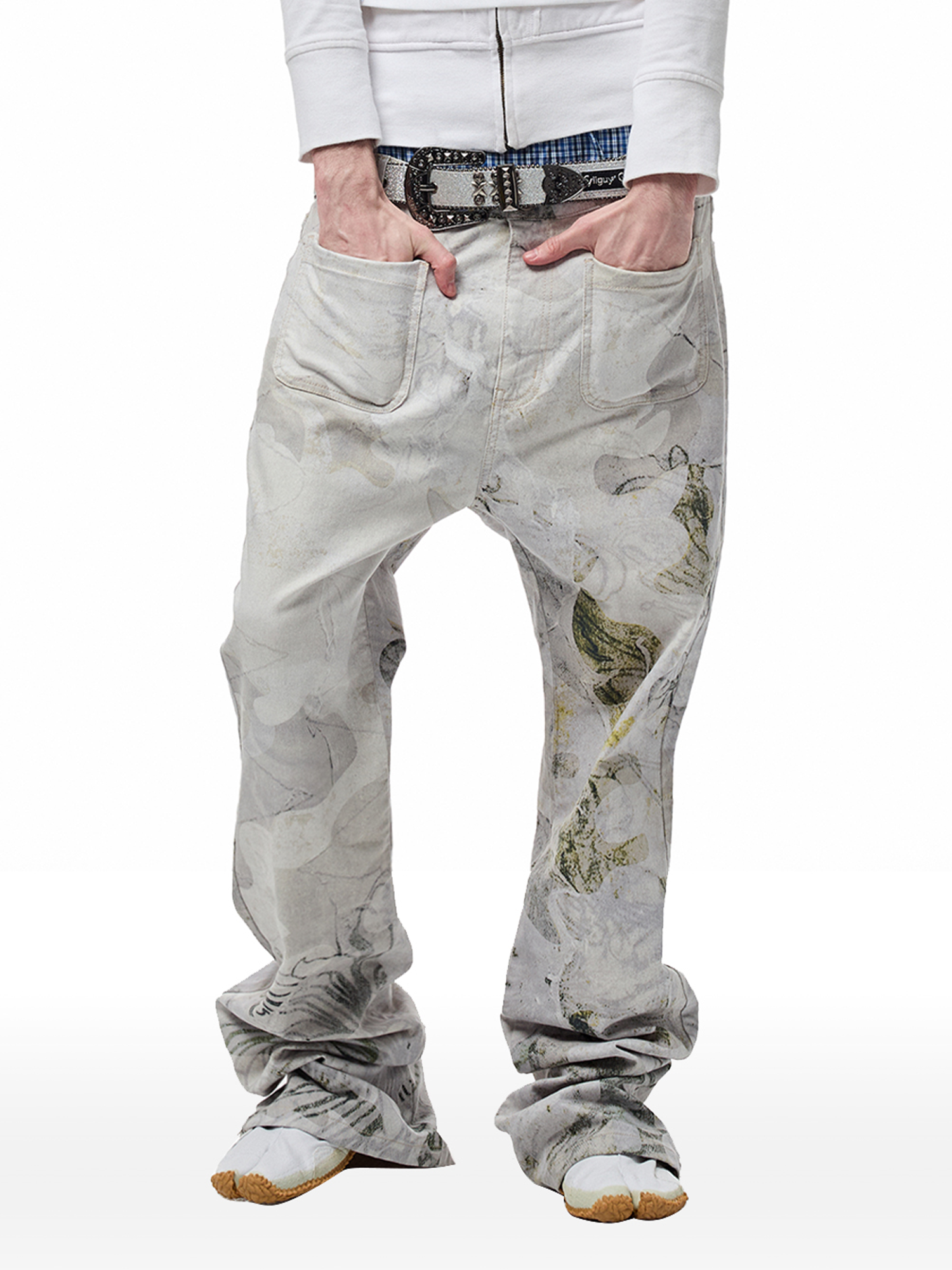 CYCYCY Floral Lace Full-Print Flared Jeans