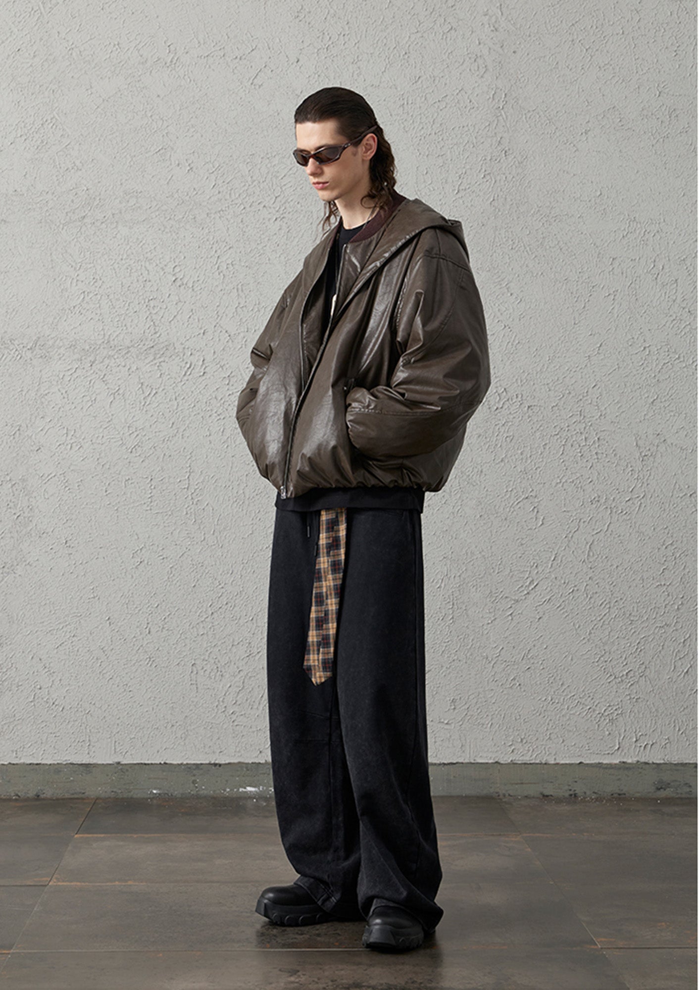 ORGANIC EMOTION Waxed-Wash Oversized Curved Pants, premium urban and streetwear designers apparel on PROJECTISR.com, ORGANIC EMOTION