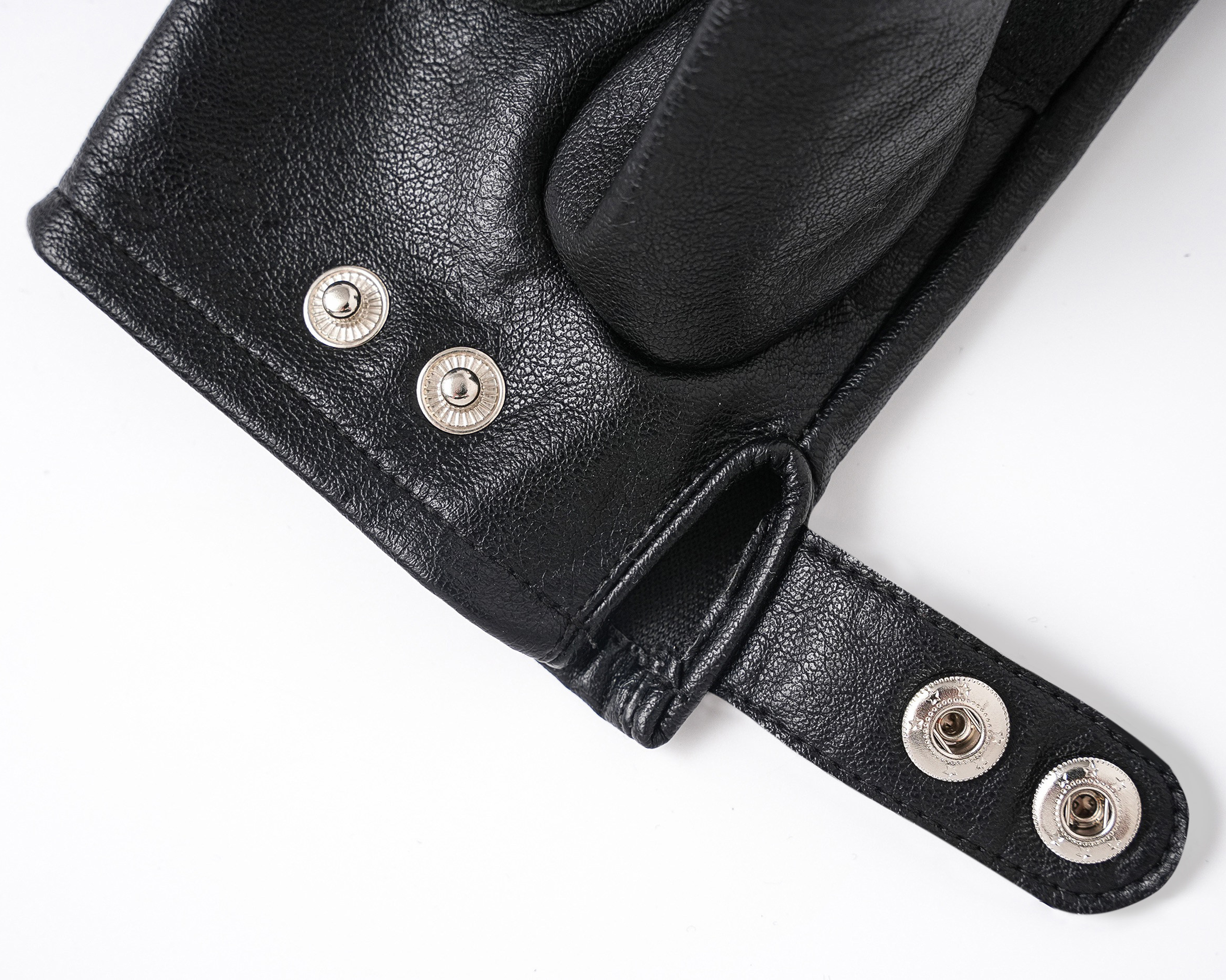 REBEL WAVE Cross Studded Fingerless Leather Gloves