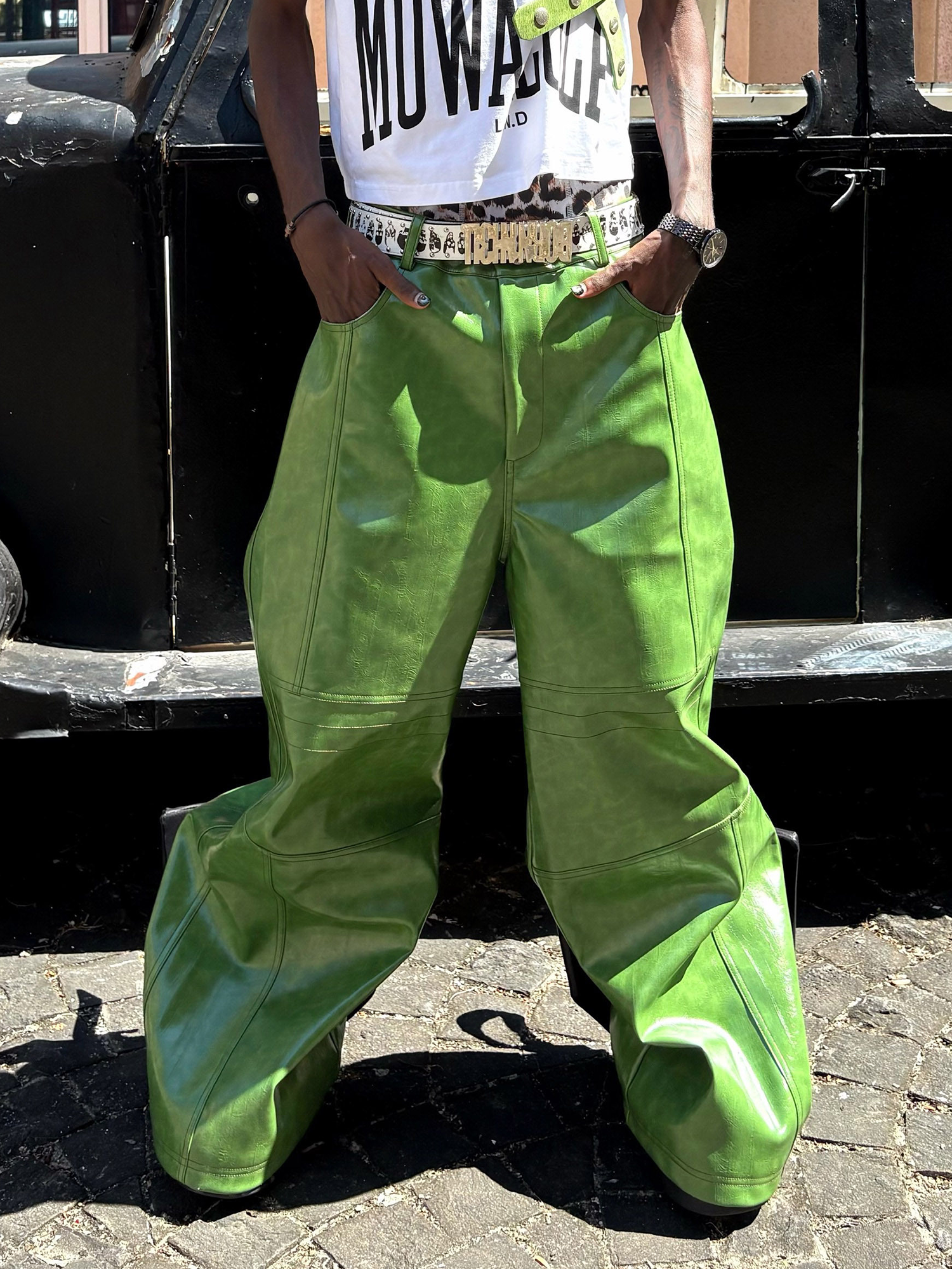 REBEL WAVE Patent Faux Leather Wide-Leg Pants