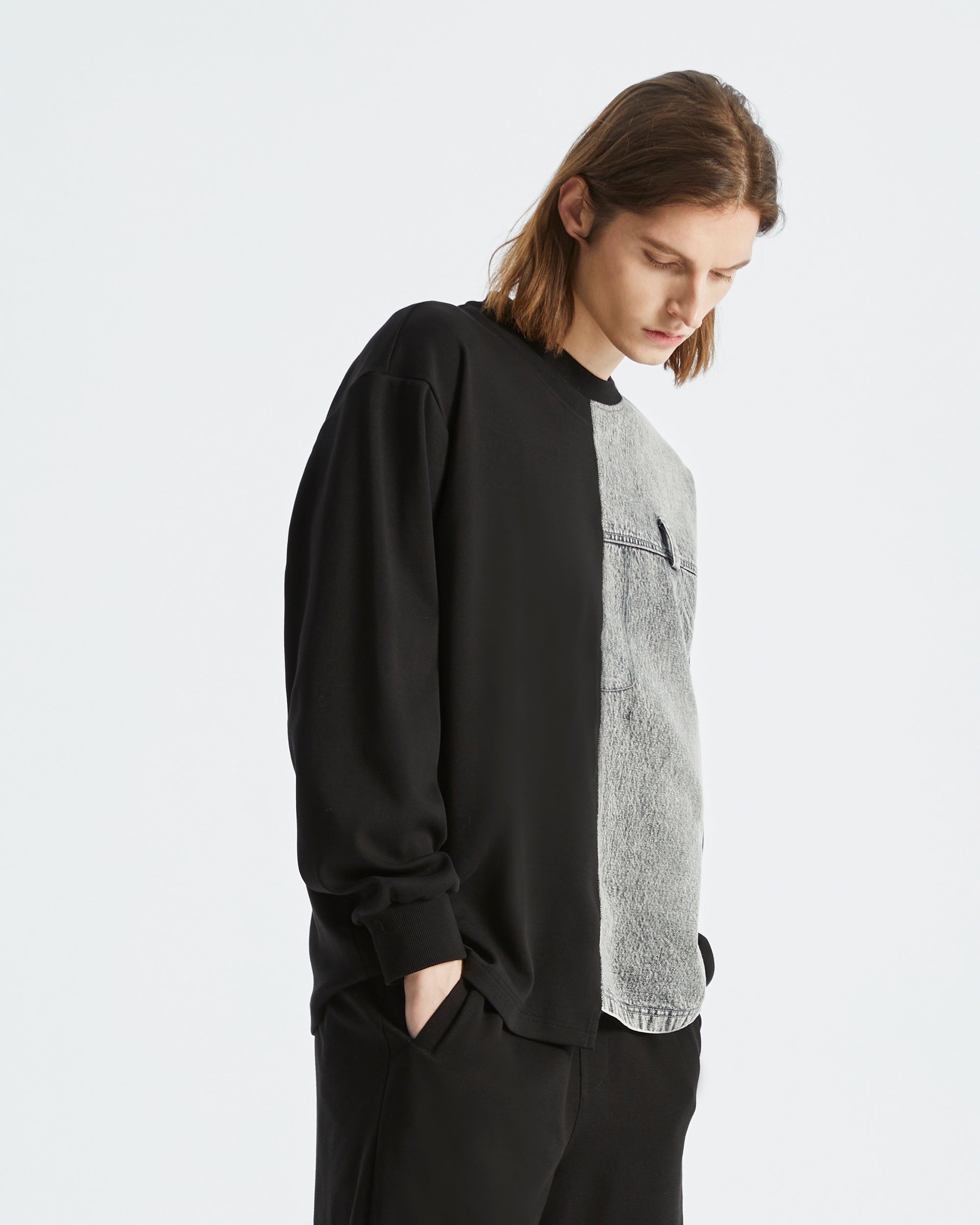 ORGANIC EMOTION Denim Spliced Long-Sleeve Tee