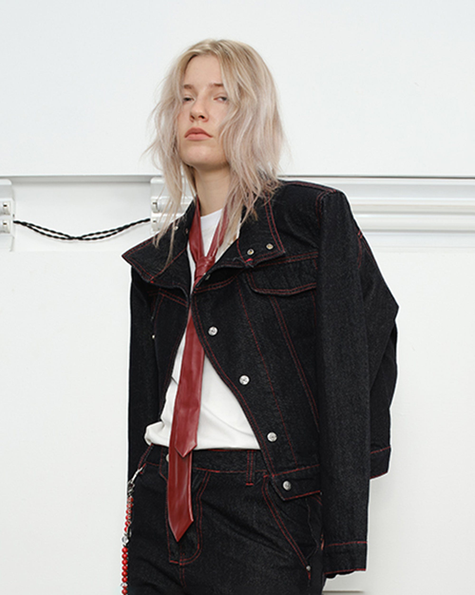 KREATE Asymmetrical Stand Collar Snap Jacket