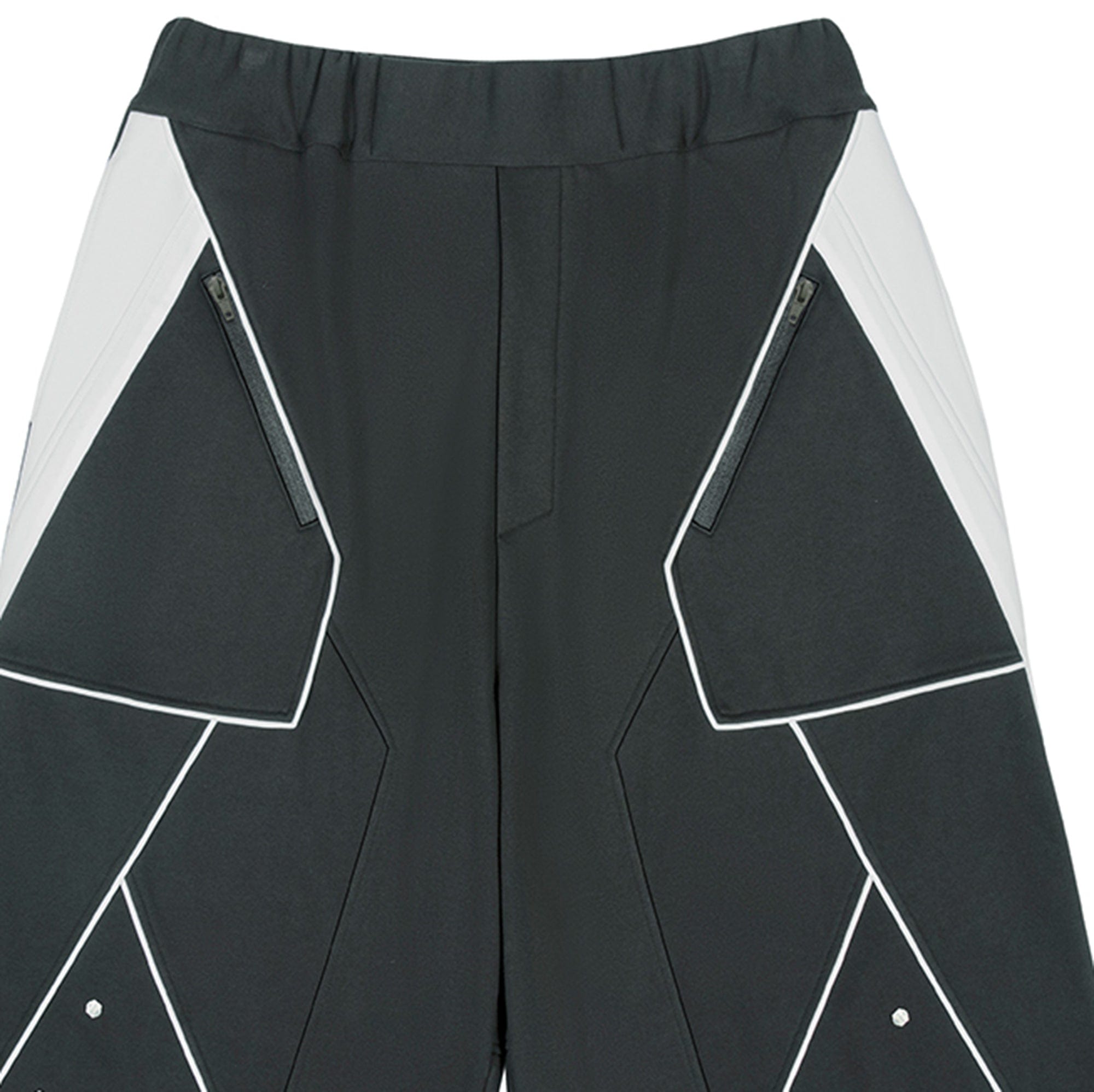 XIPHEVIL Deconstructed Zipper Rivet Shorts Black, premium urban and streetwear designers apparel on PROJECTISR.com, XIPHEVIL