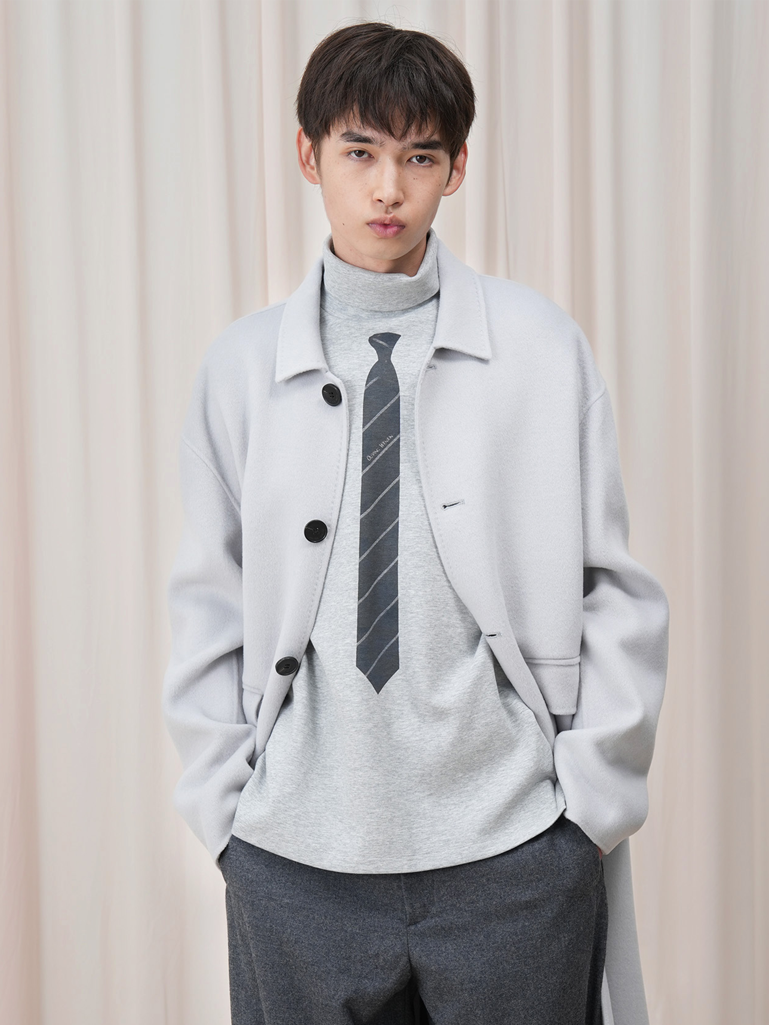 OUYANG WENJUN Stripes-Tie Graphic Turtleneck Long-Sleeve Tee