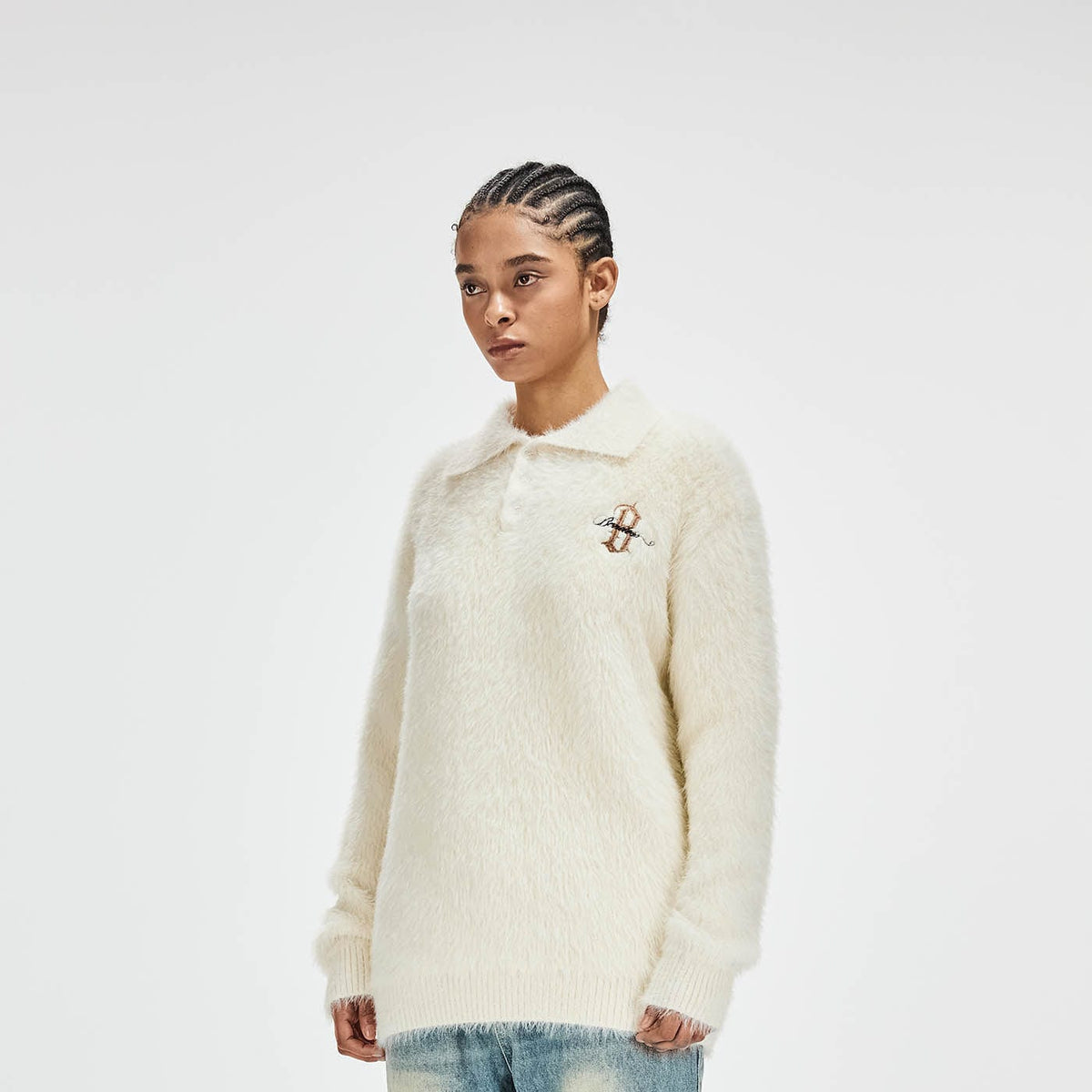 BONELESS Mohair Embroidered Logo Polo Sweater, premium urban and streetwear designers apparel on PROJECTISR.com, BONELESS