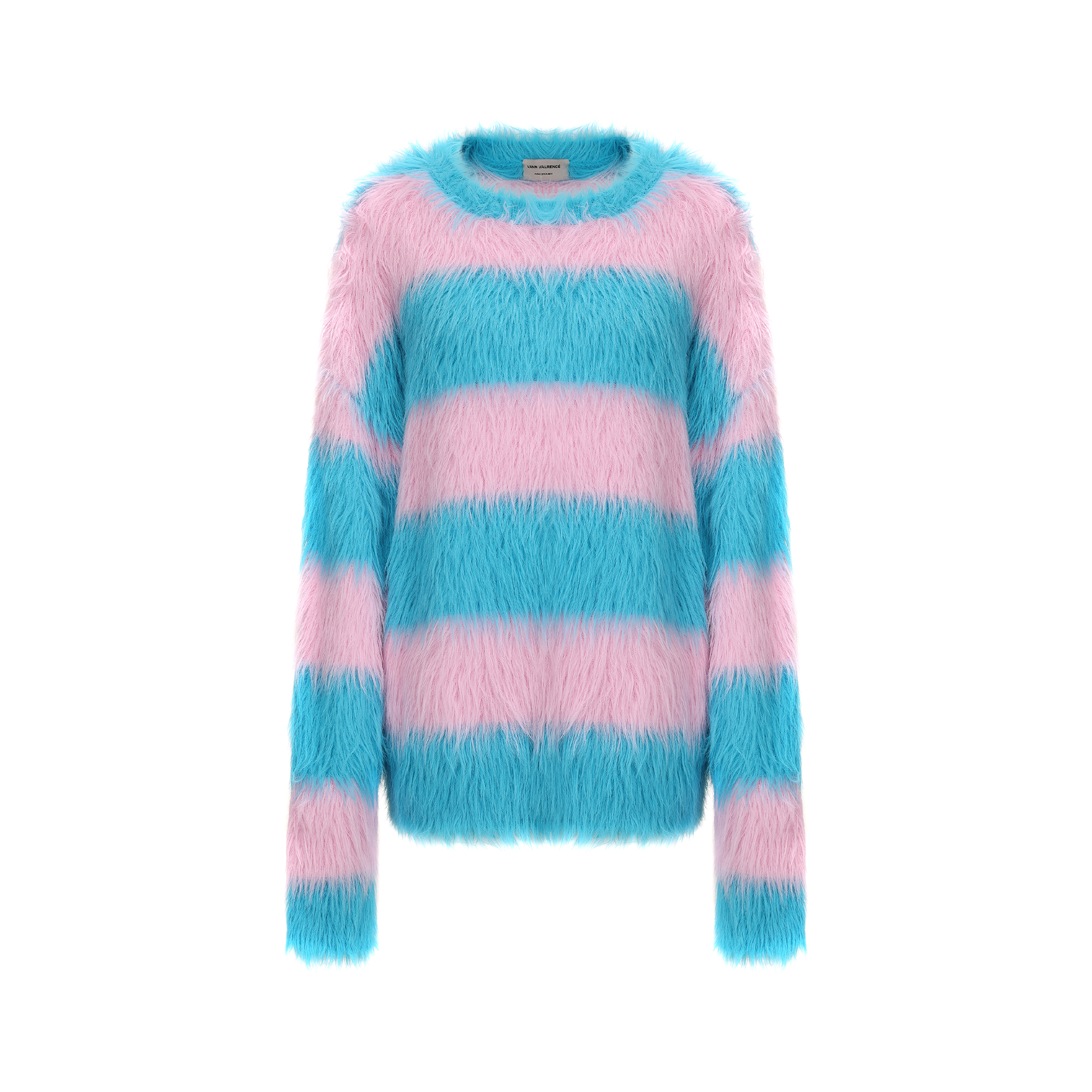 VANN VALRENCE Contrast Candy Stripe Fuzzy Sweater