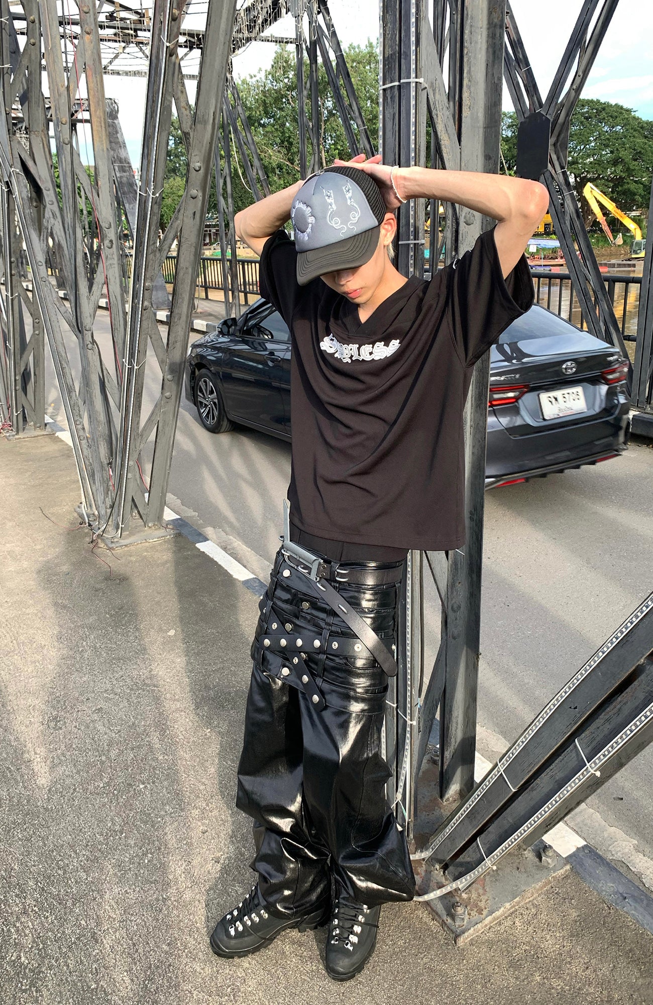 REBEL WAVE Multi-Waist Faux Leather Curved Pants