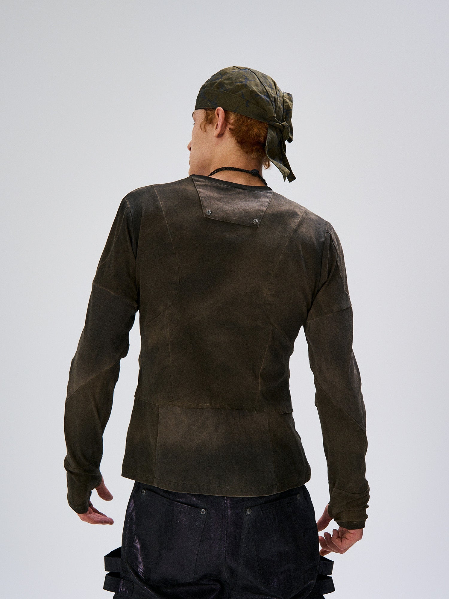 FLYERRER Washed Panelled Slim-Fit Long-Sleeve Tee, premium urban and streetwear designers apparel on PROJECTISR.com, FLYERRER