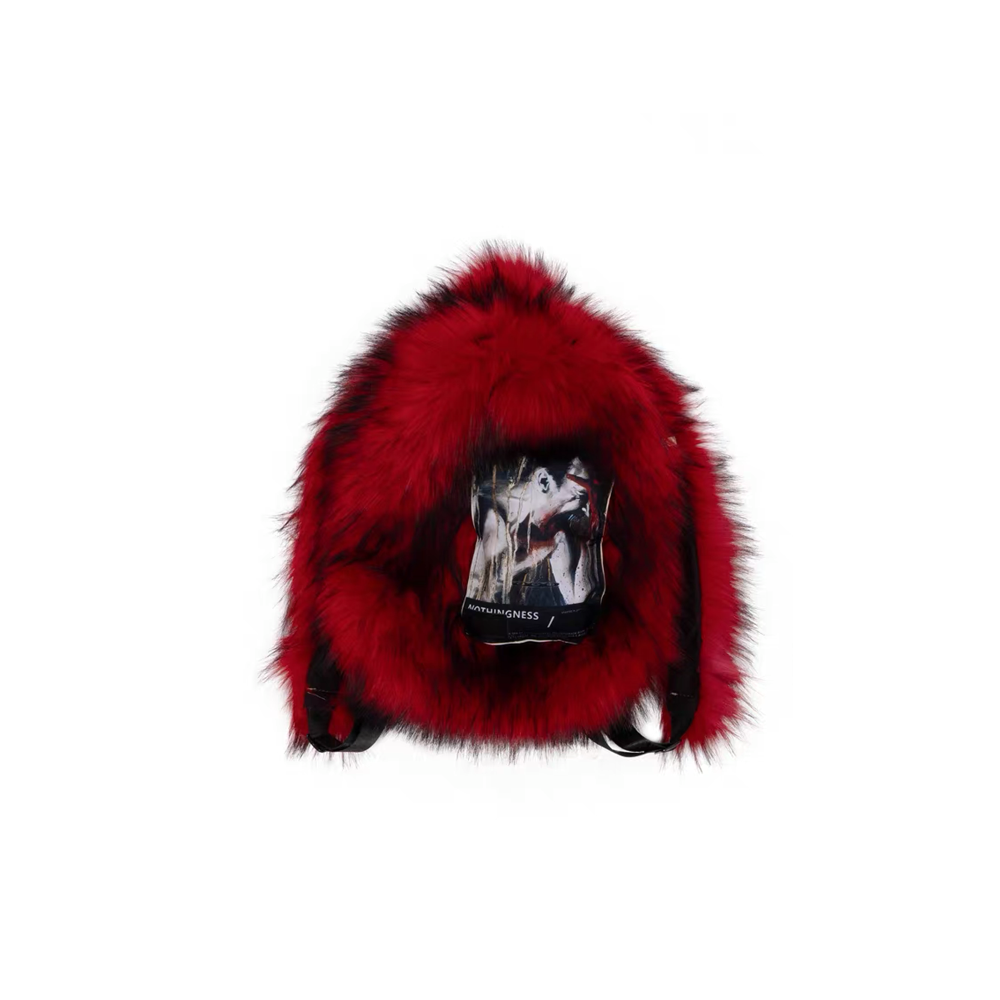 NOTHINGNESS WORLD Shaggy Faux Fur Graphic-Patch Backpack, premium urban and streetwear designers apparel on PROJECTISR.com, NOTHINGNESS WORLD