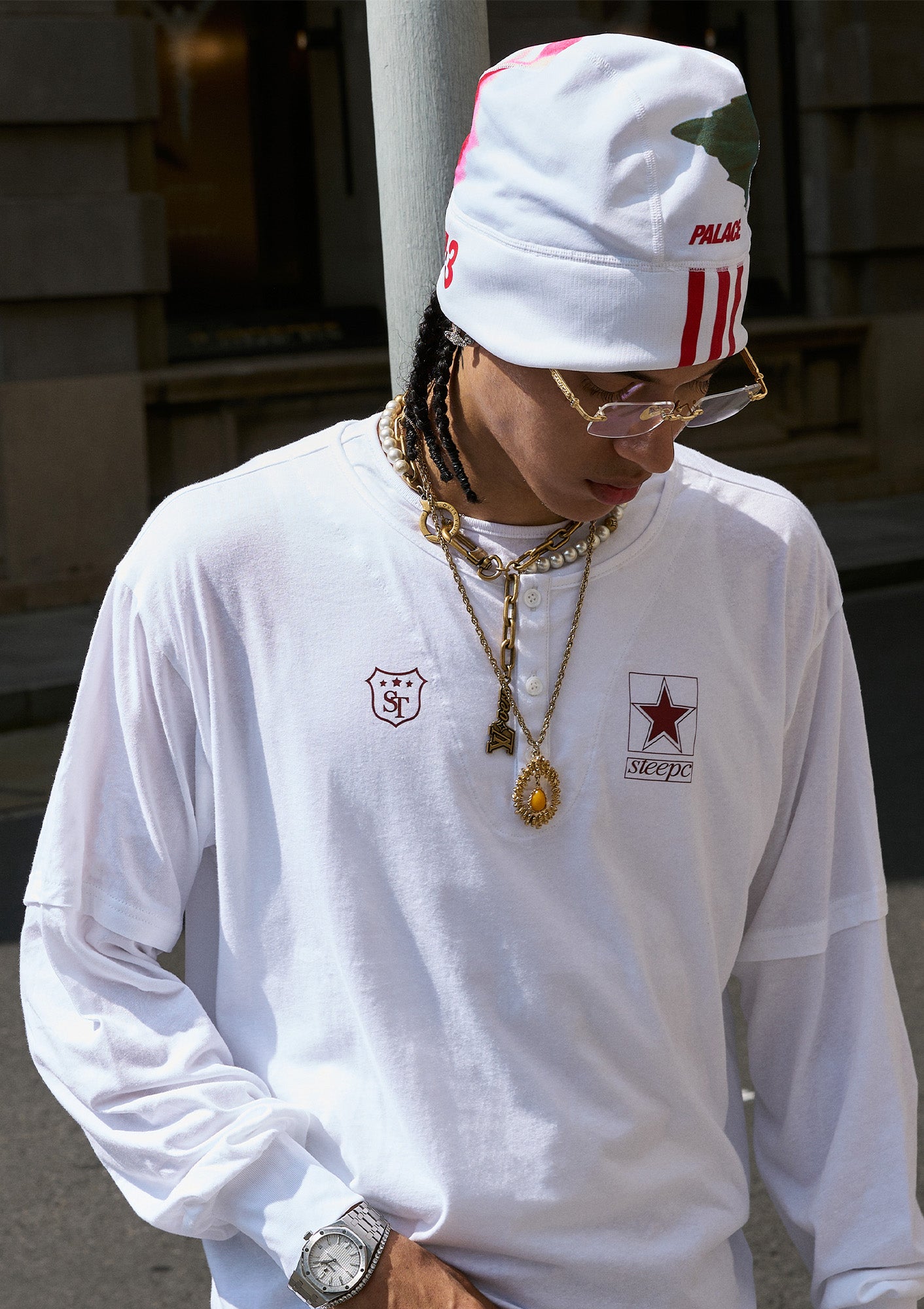 STEEPC Layered Henley Pearl-Star Long-Sleeve Tee, premium urban and streetwear designers apparel on PROJECTISR.com, STEEPC