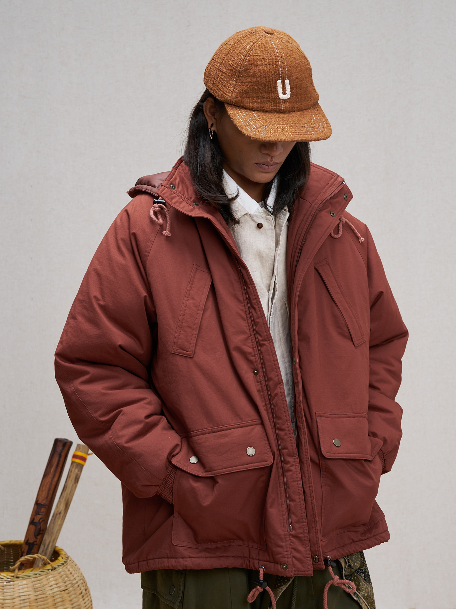 UNLIMITED MOTE Patchwork-Elbow Padded Utility Parka