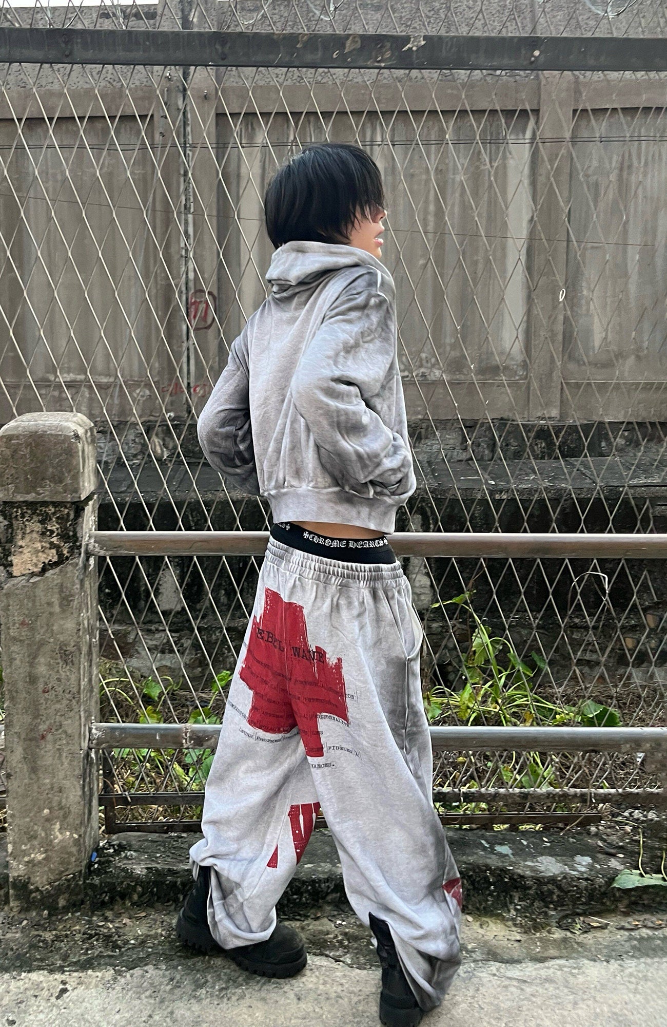 REBEL WAVE Dirty Wash Cross Graphic Sweatpants