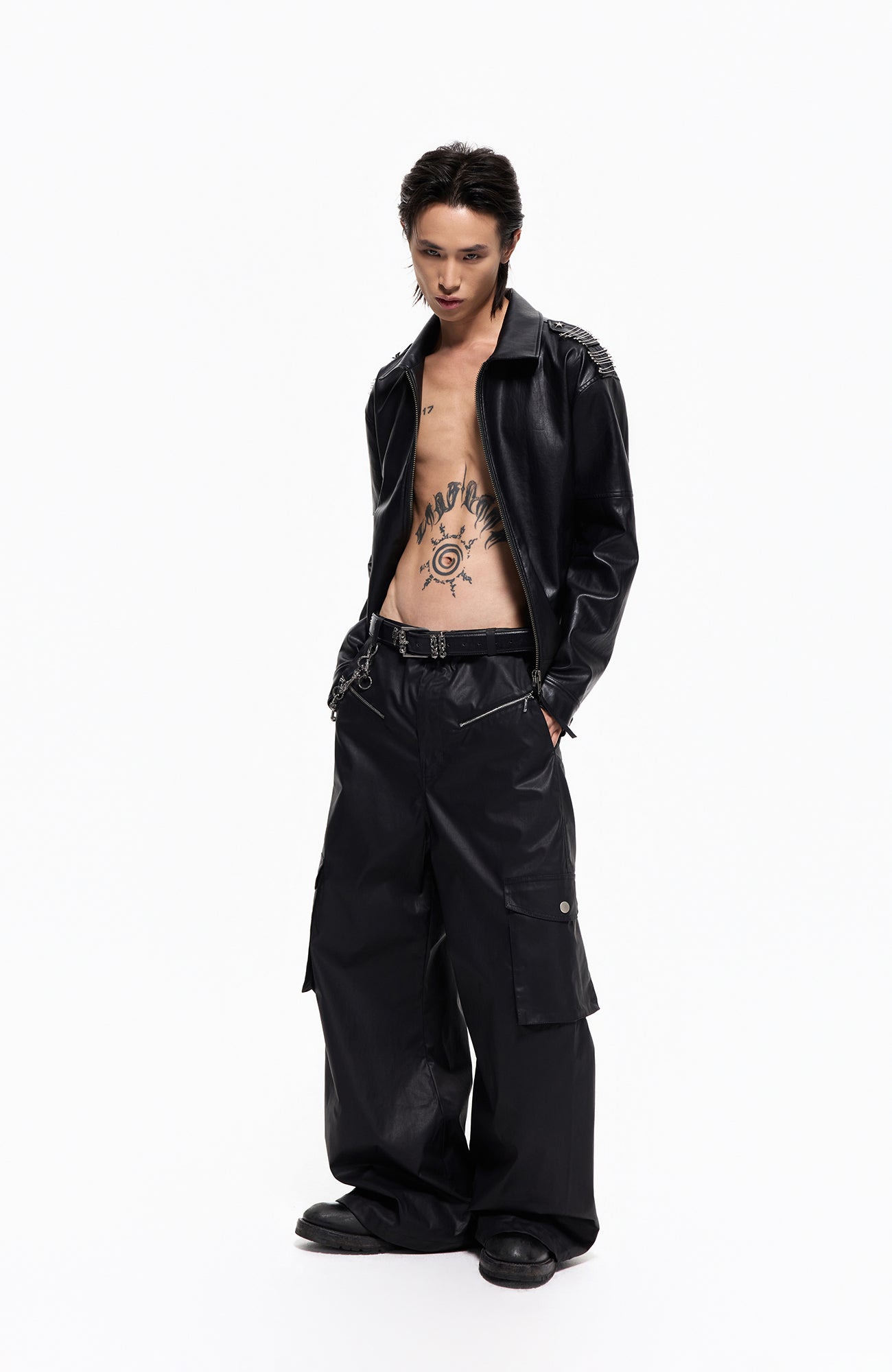 2000RSK Pin-Shoulder Faux Leather Biker Jacket