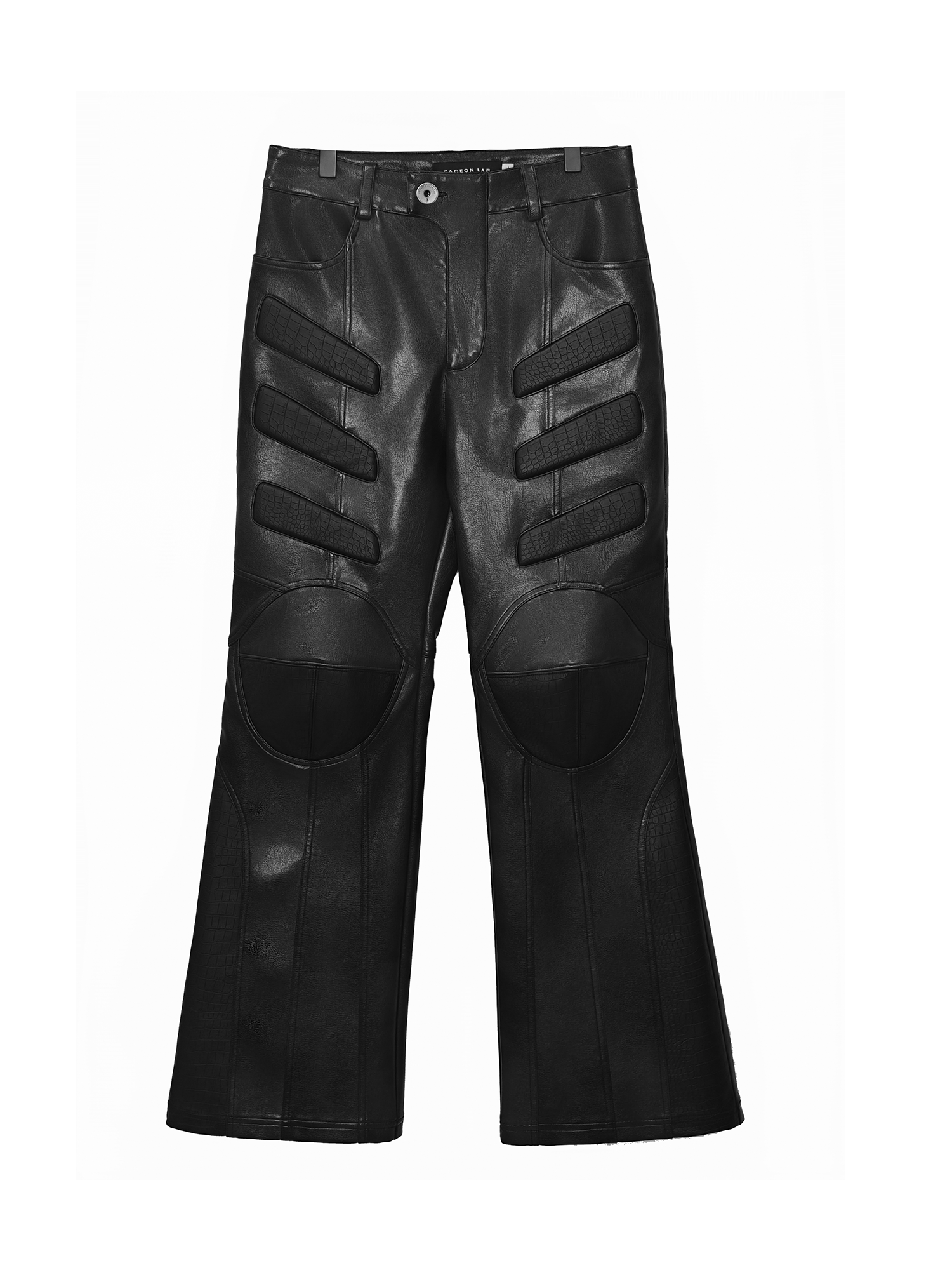 FACEONLAB Panel Armored Faux Leather Biker Pants Black
