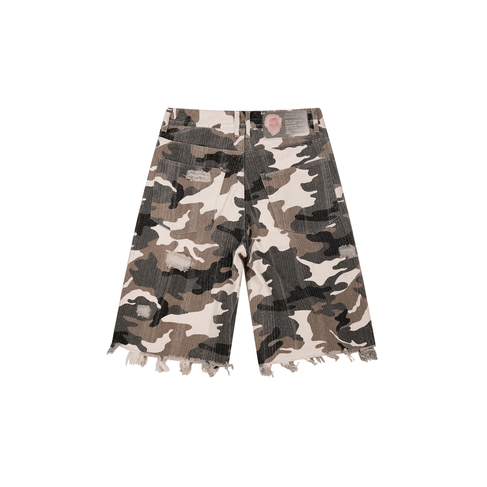 DREAM BAND Camo Distressed Denim Shorts