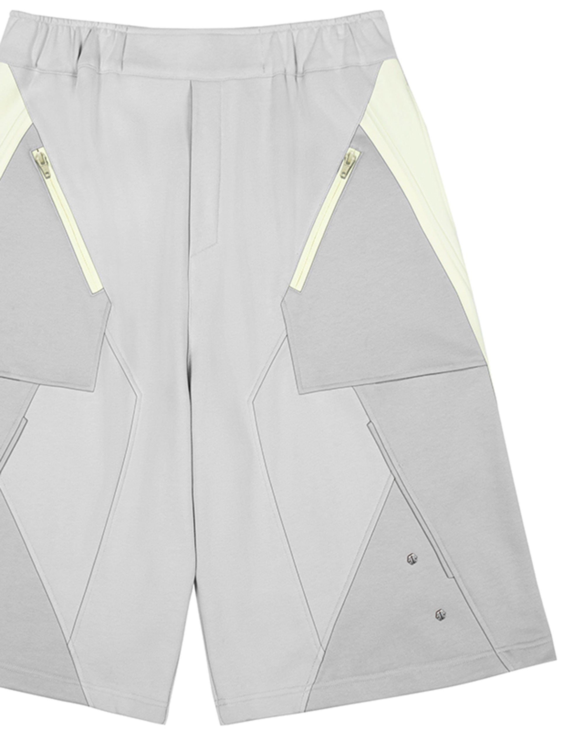 XIPHEVIL Deconstructed Zipper Rivet Shorts Light Grey