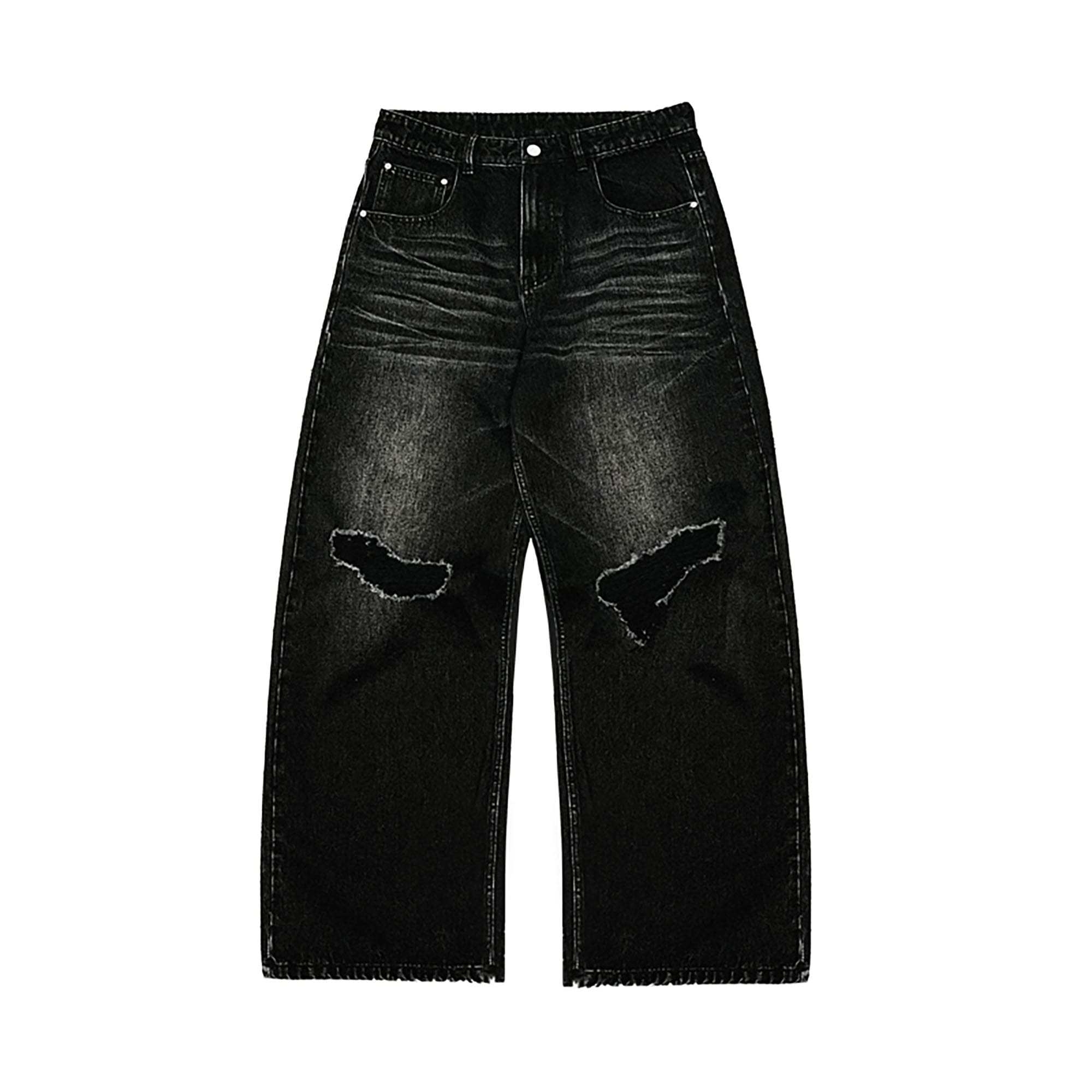 MAKEMORE Retro Washed Ripped Straight-Leg Jeans, premium urban and streetwear designers apparel on PROJECTISR.com, MAKEMORE