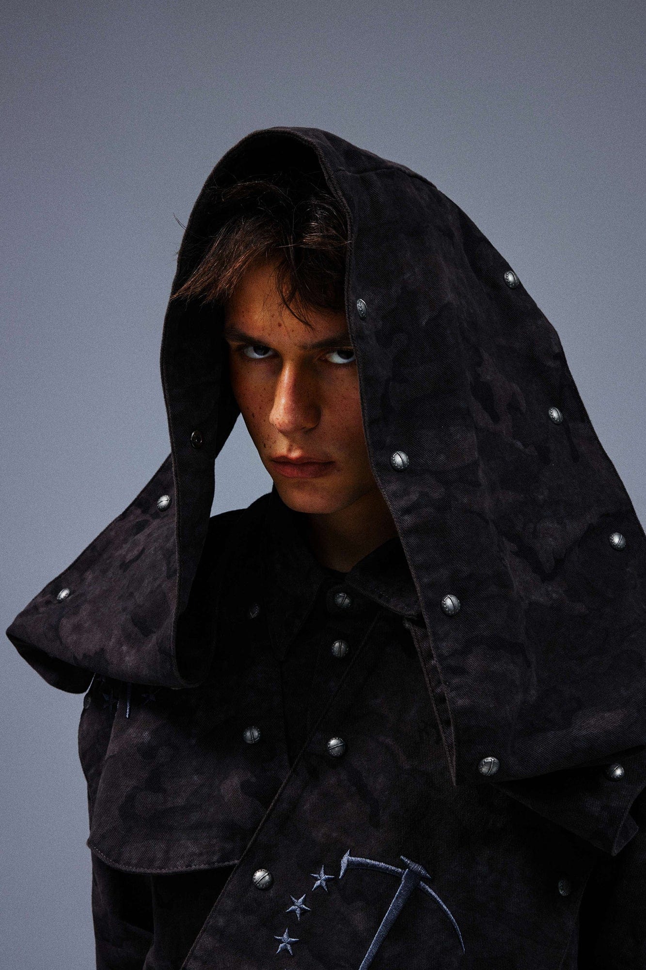 TECNINEGROUP Detachable Hood Star-Rivet Camo Jacket, premium urban and streetwear designers apparel on PROJECTISR.com, TECNINEGROUP