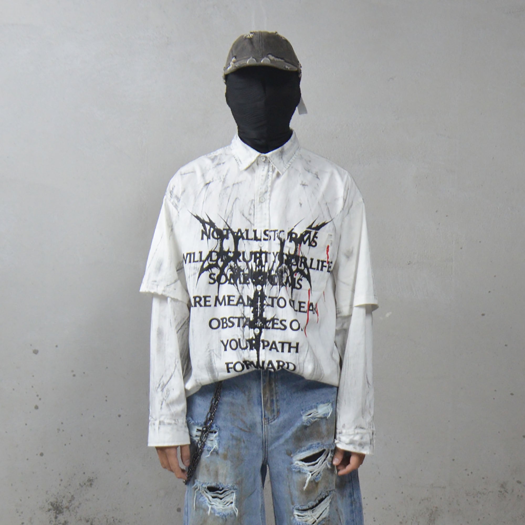 LUUUCAM Slogan Graphic Paintbrush Double-Layer Shirt, premium urban and streetwear designers apparel on PROJECTISR.com, LUUUCAM