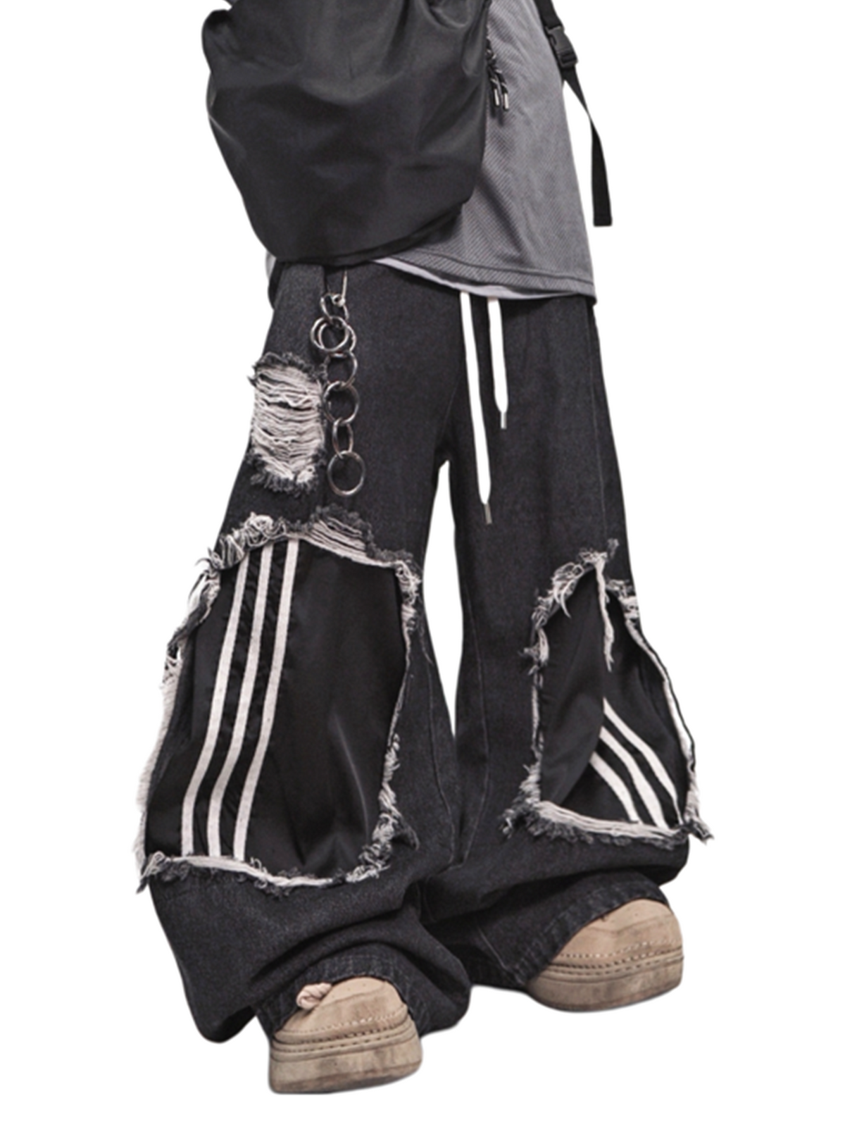 UUCSCC Distressed Wide-Leg Drawstring Jeans