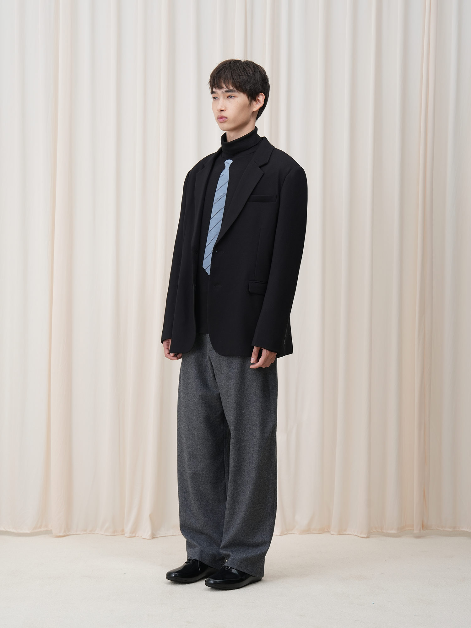 OUYANG WENJUN Stripes-Tie Graphic Turtleneck Long-Sleeve Tee