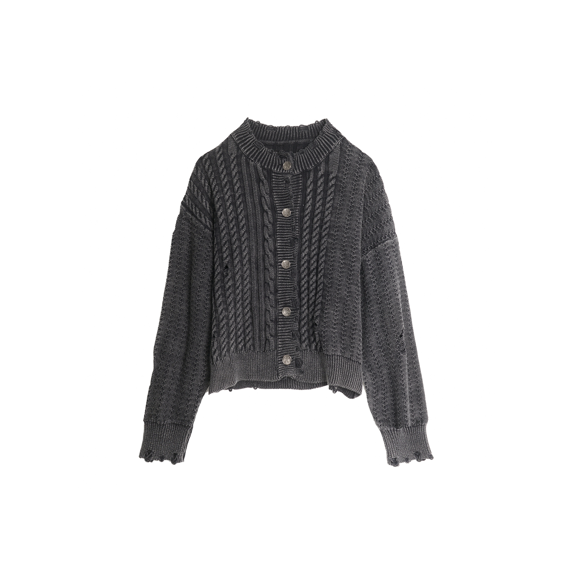 LUUUCAM Ribbed  Distressed Button-Up Knit