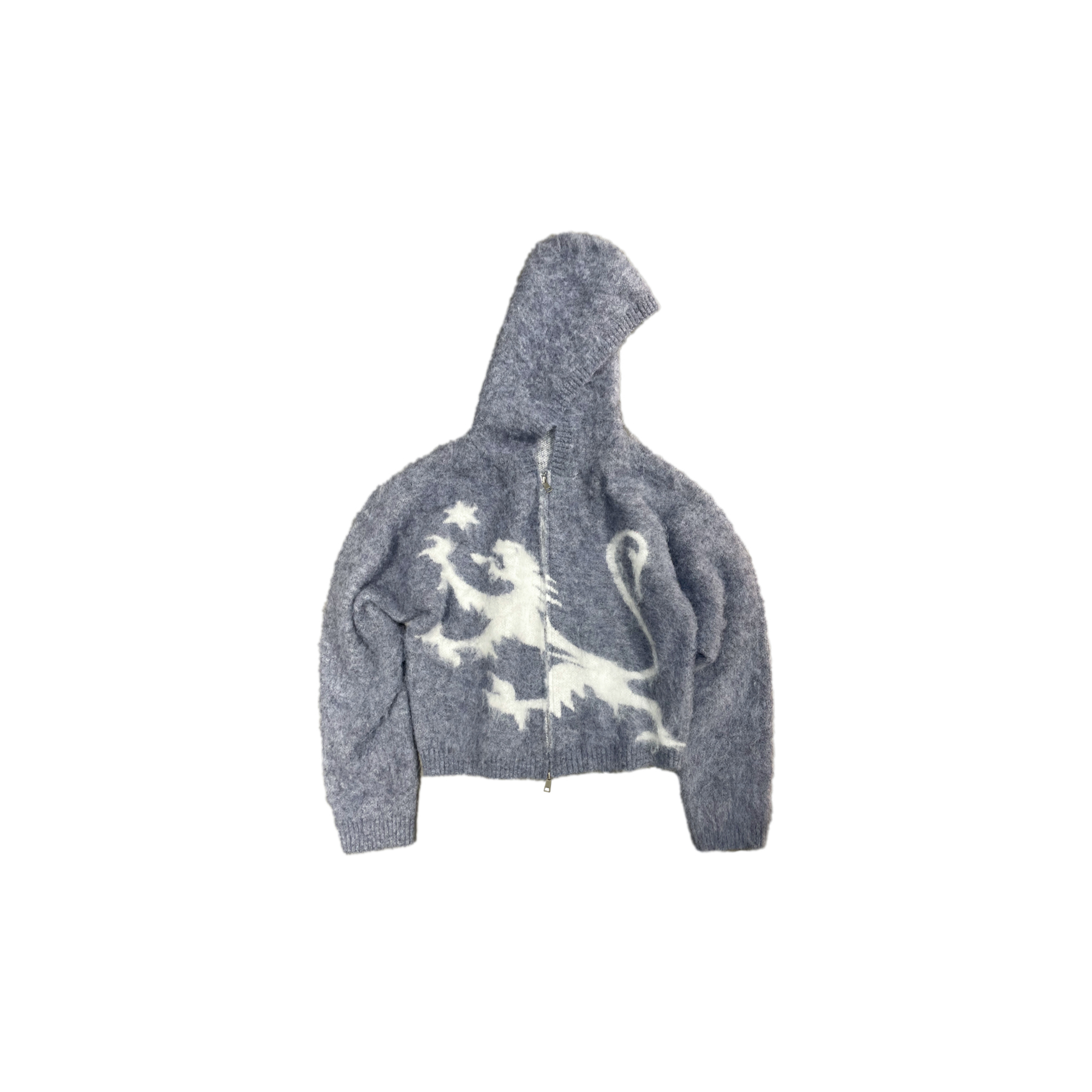 LUUUCAM Faux Mink Jacquard Dual-Zip Hooded Cardigan