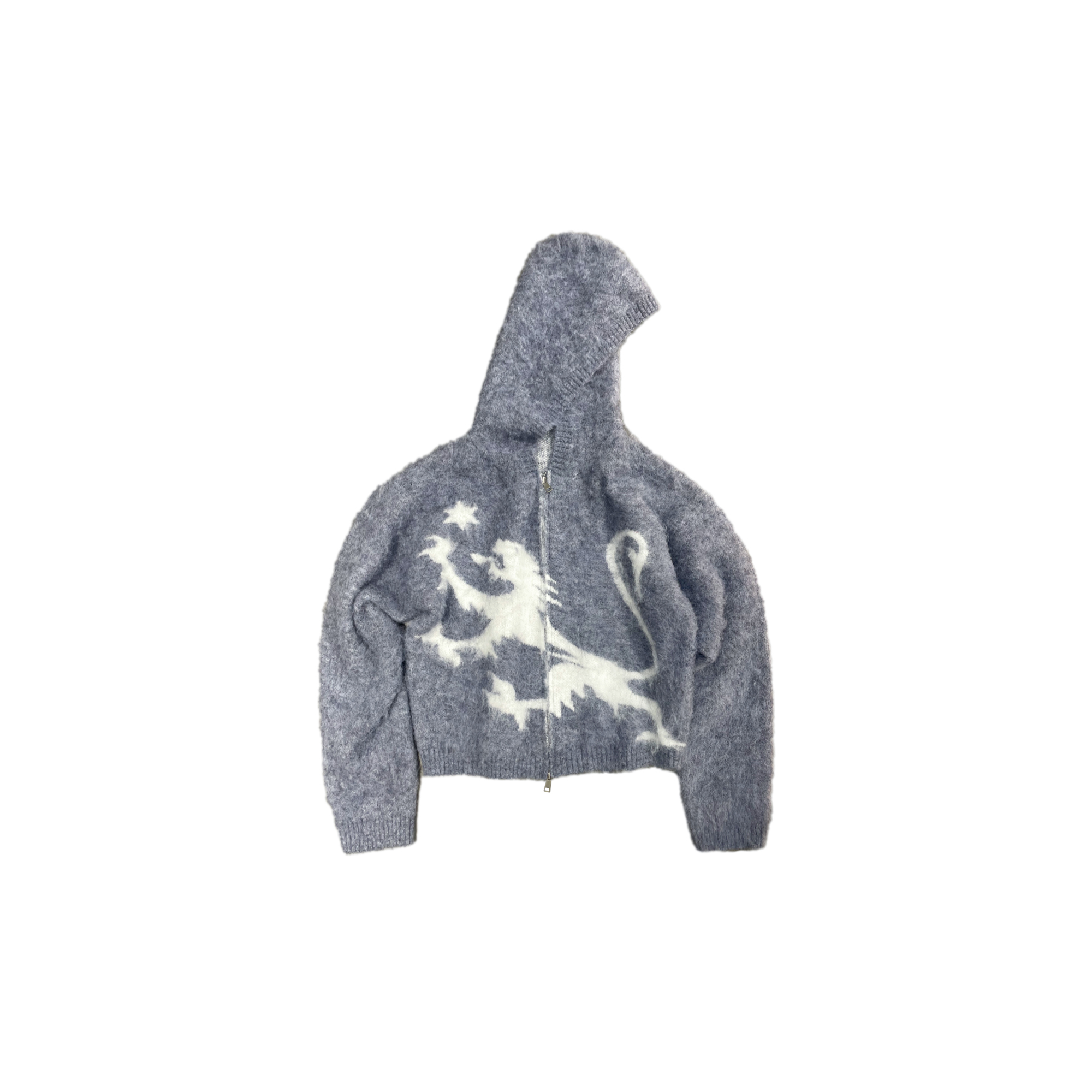 LUUUCAM Faux Mink Jacquard Dual-Zip Hooded Cardigan