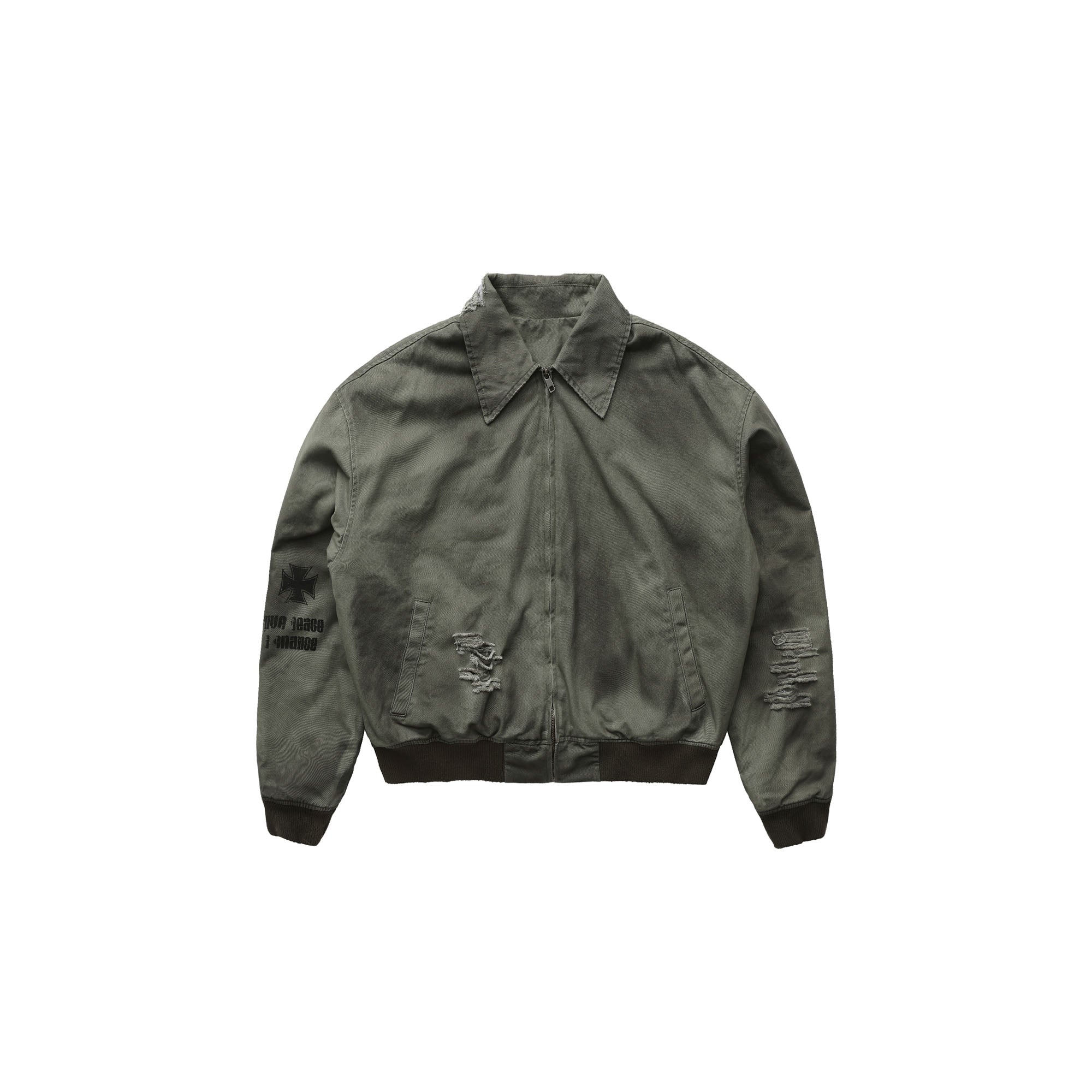 LUUUCAM Distressed Skull Graphic Cropped Puffer Jacket