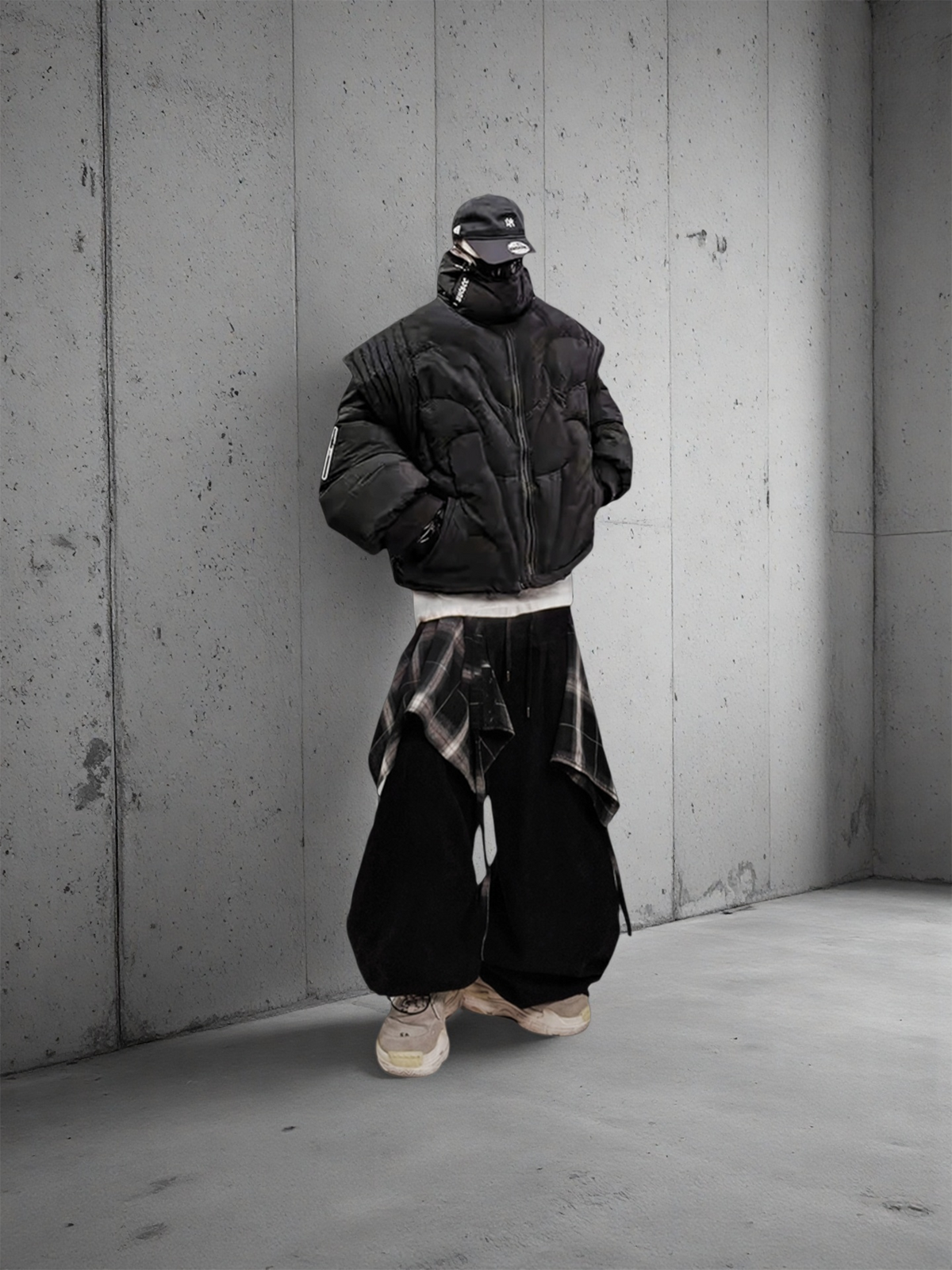 UUCSCC Layered Plaid Wide-Leg Jogger Pants