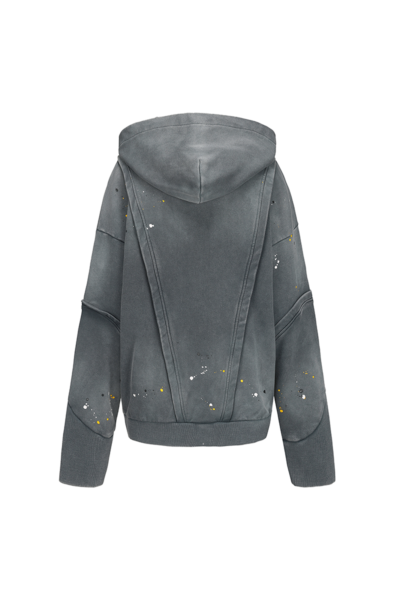 VANN VALRENCE Washed Paint-Splattered Paneled Zip Hoodie