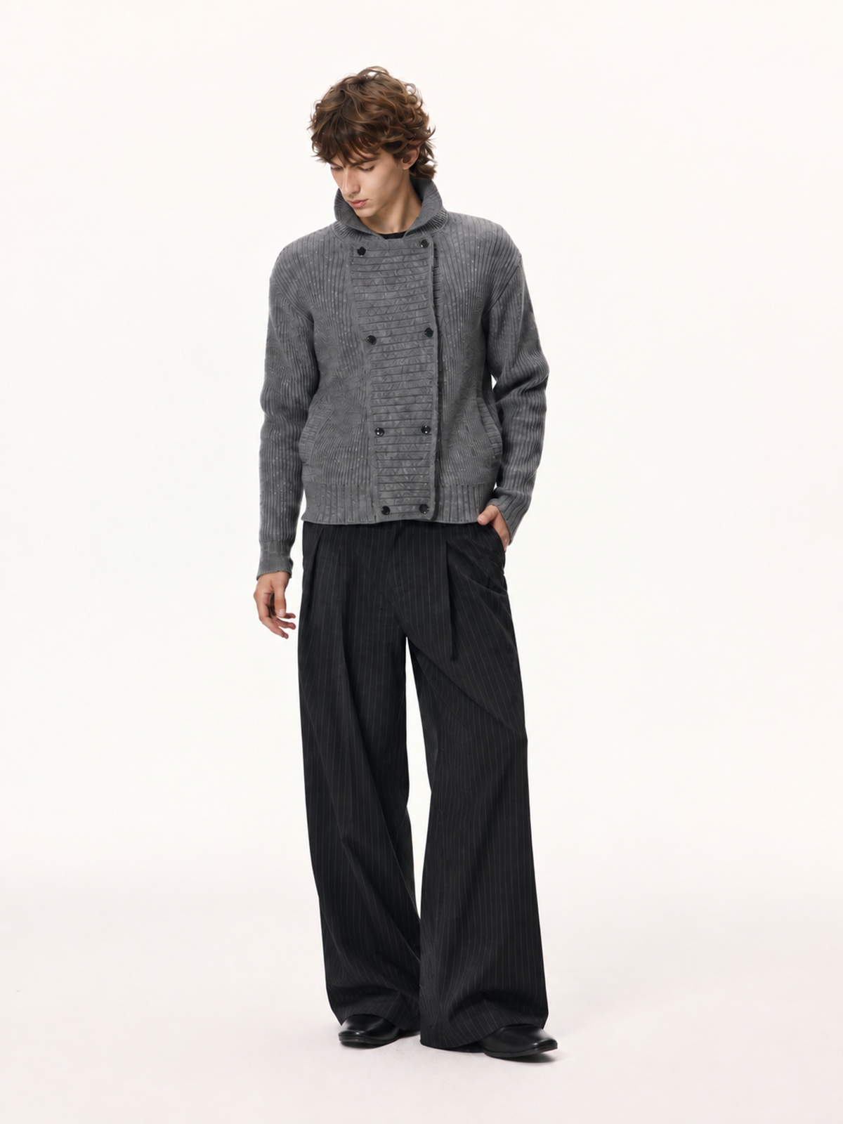 KREATE Pleated Striped Adjustable Wide-Leg Trousers