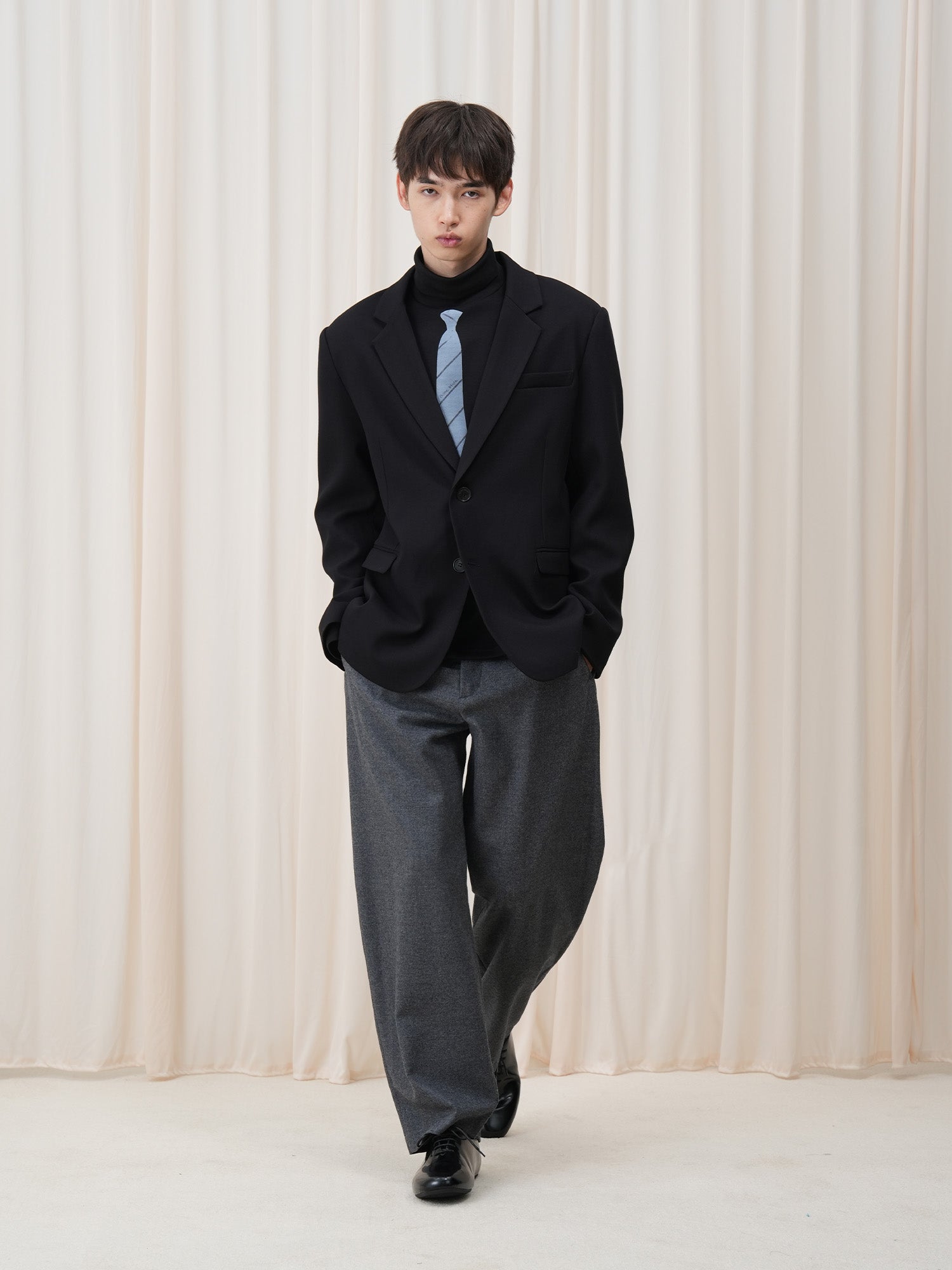 OUYANG WENJUN Stripes-Tie Graphic Turtleneck Long-Sleeve Tee