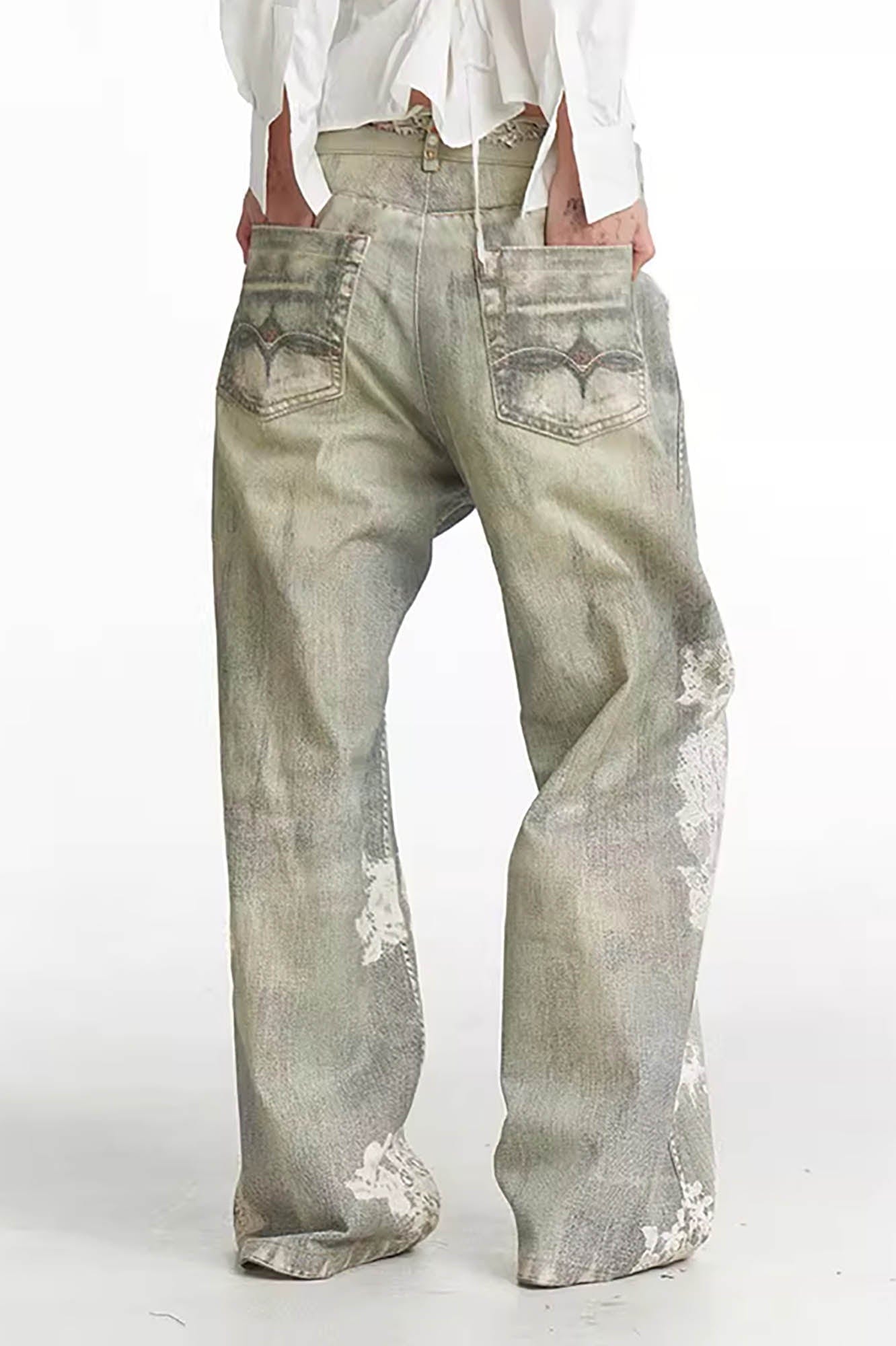 DND4DES Distressed Gem&Lace Jeans, premium urban and streetwear designers apparel on PROJECTISR.com, DND4DES