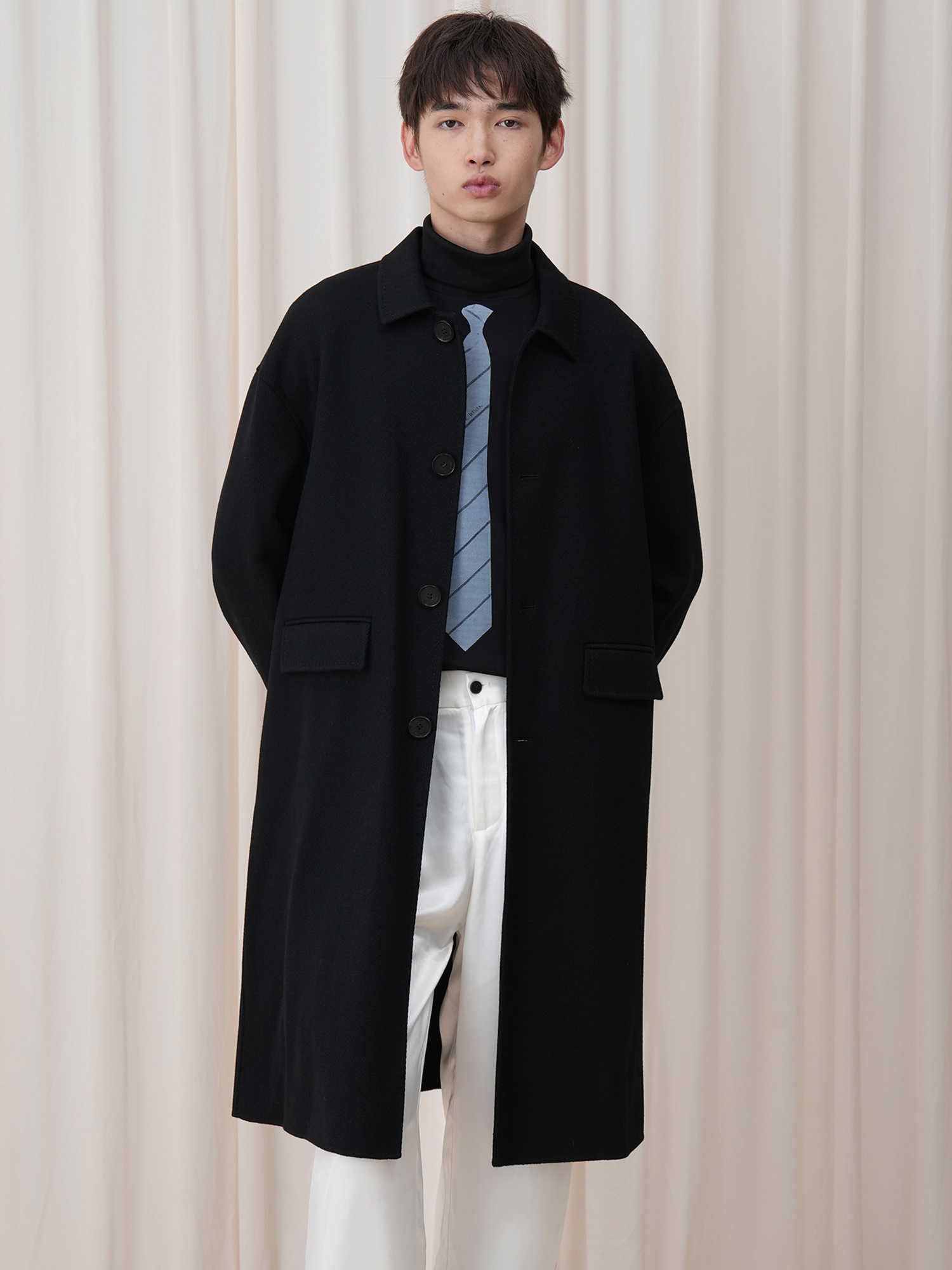 OUYANG WENJUN Minimal Wool Oversized Coat Black