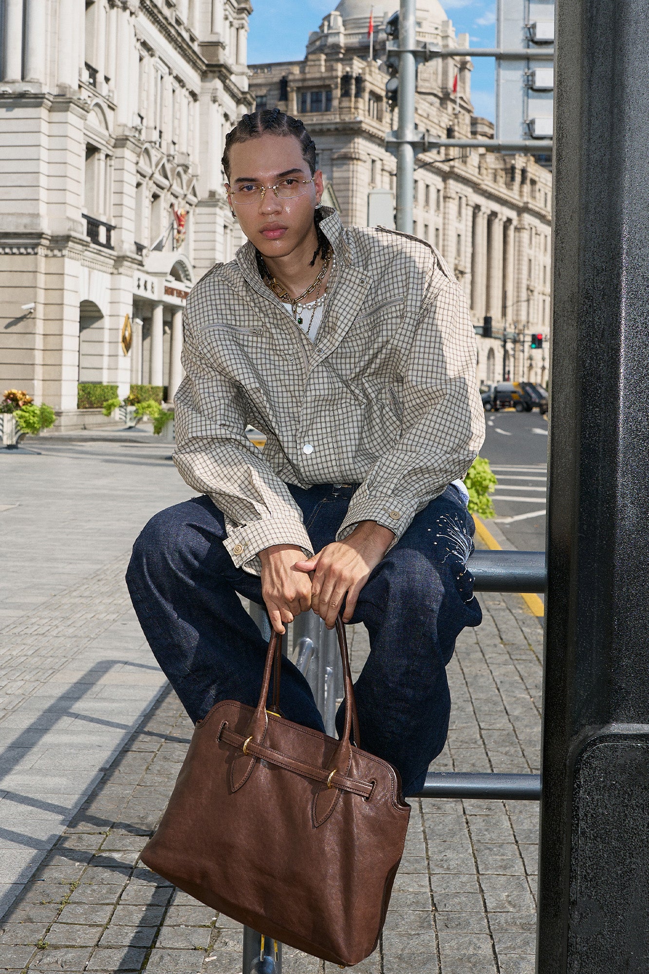 STEEPC Gingham Drawstring-Hem Boxy Jacket