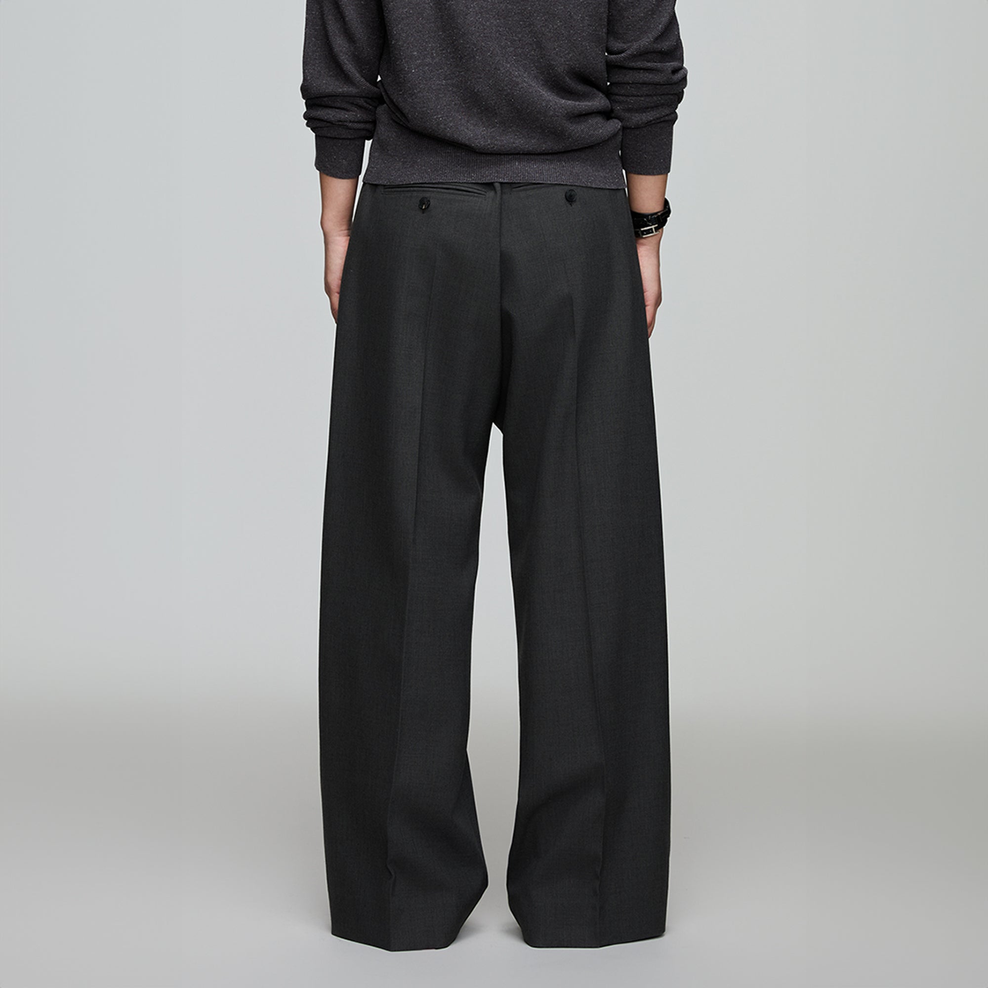 OPICLOTH Pleated Tapered Waist Straight-Leg Trousers