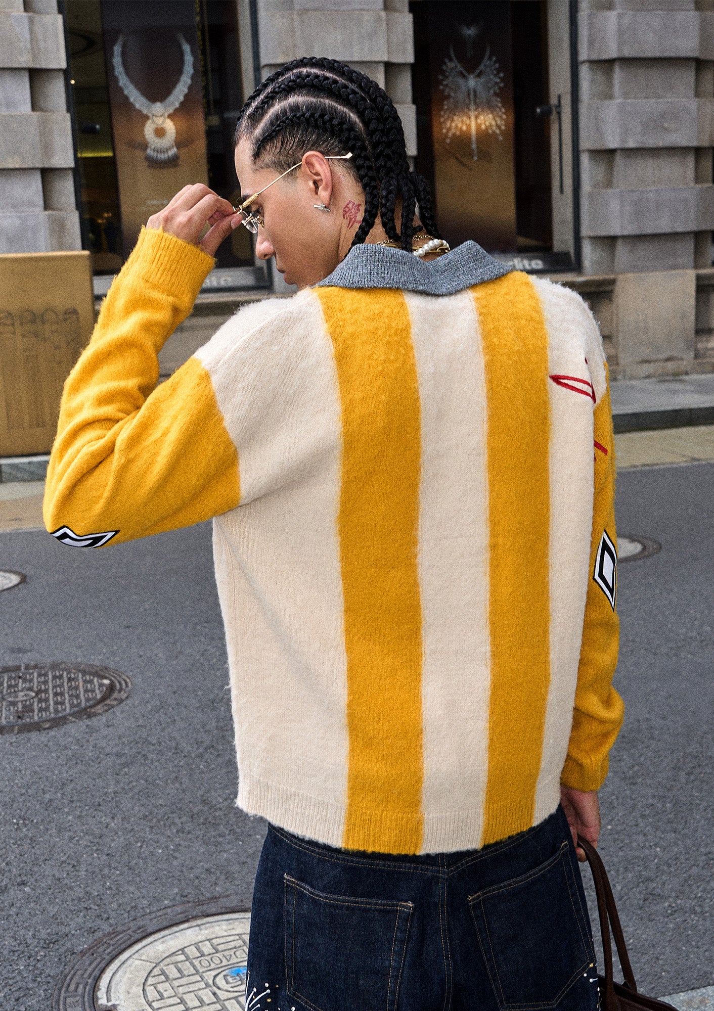 STEEPC Striped Embroidered Fuzzy Polo Sweater, premium urban and streetwear designers apparel on PROJECTISR.com, STEEPC