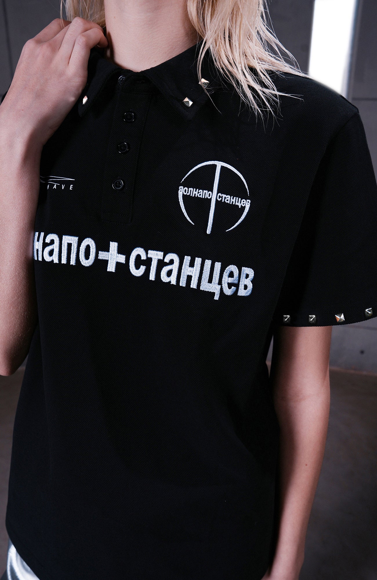 REBEL WAVE Studded LOGO Graphic Polo Shirt