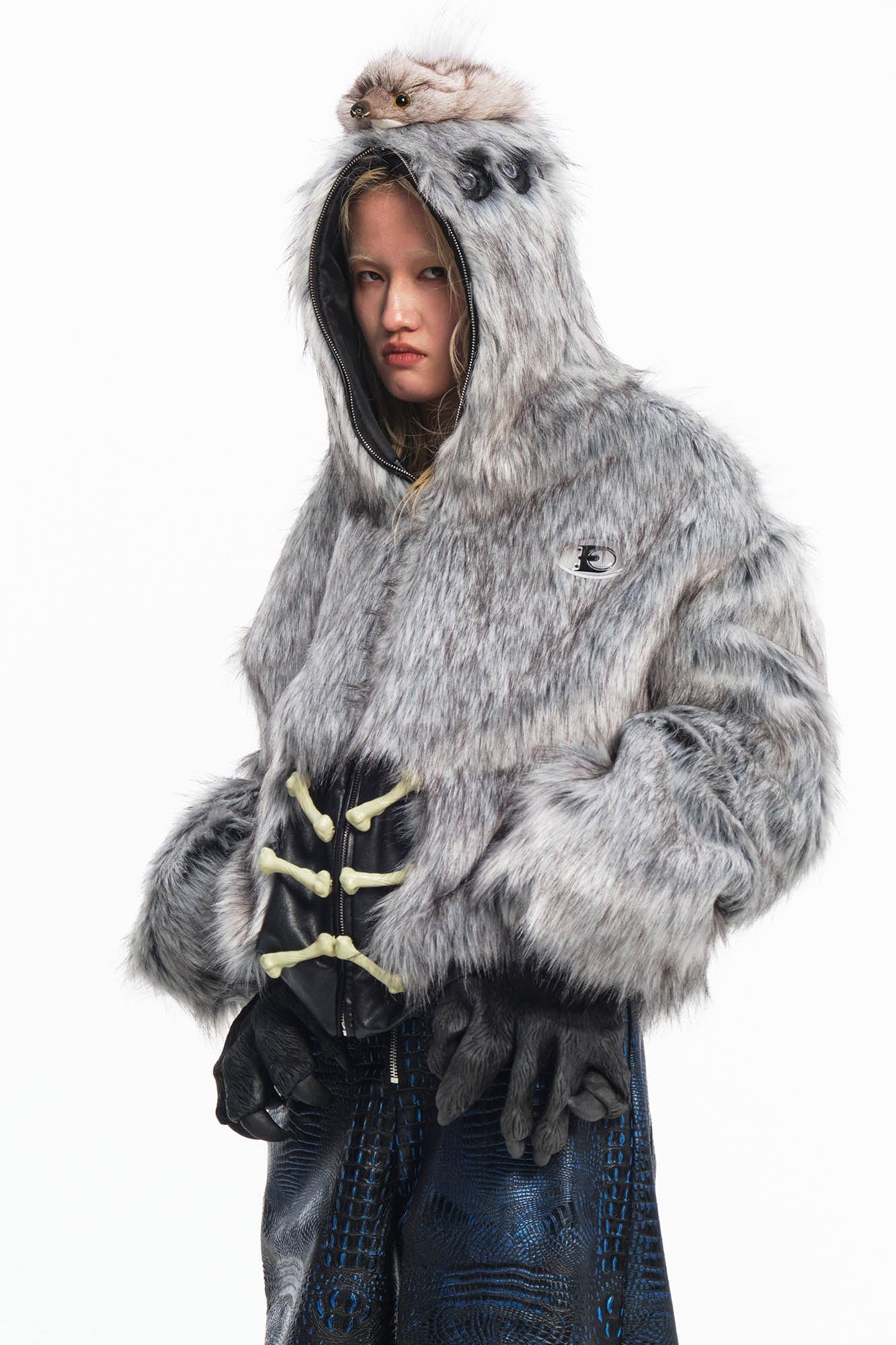 EMBRYO Detachable Beast Claw Faux Fur Hooded Jacket, premium urban and streetwear designers apparel on PROJECTISR.com, EMBRYO