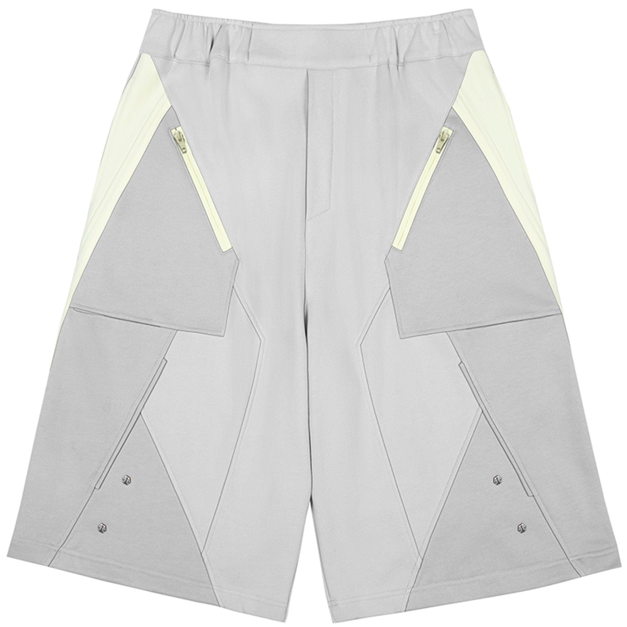 XIPHEVIL Deconstructed Zipper Rivet Shorts Light Grey