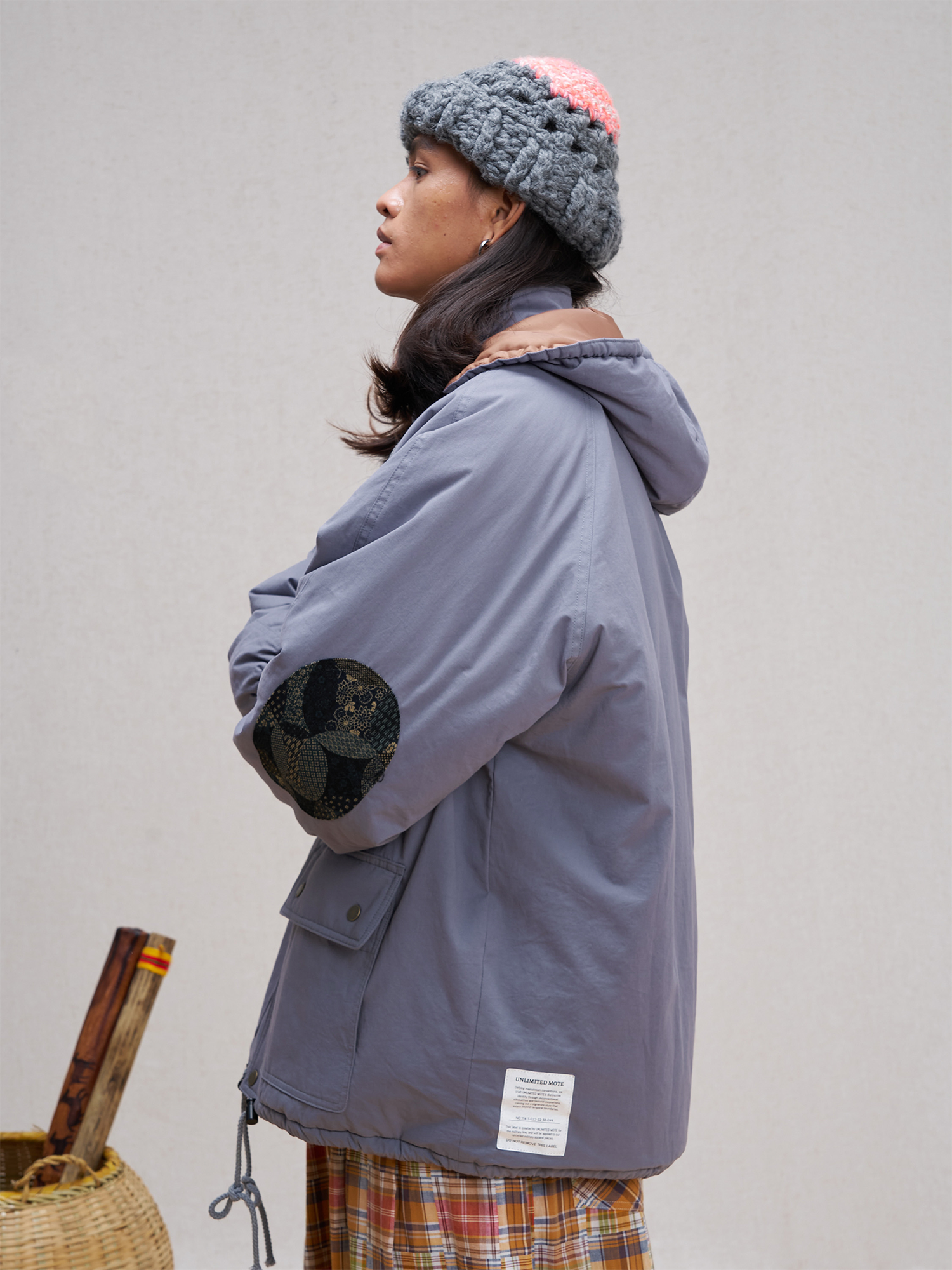UNLIMITED MOTE Patchwork-Elbow Padded Utility Parka