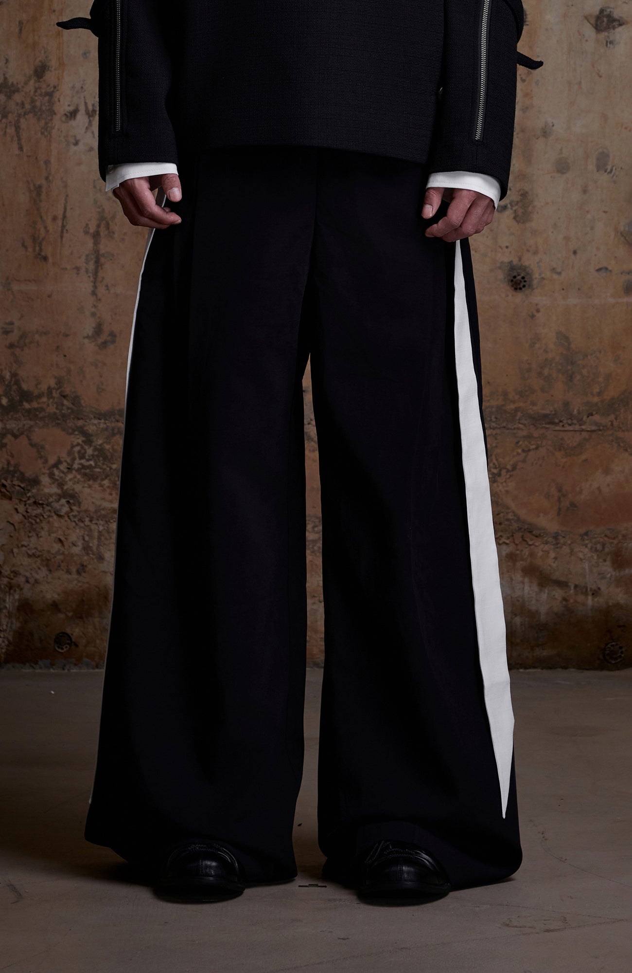 2000RSK Crinkled Detachable Ribbon Wide-Leg Trousers