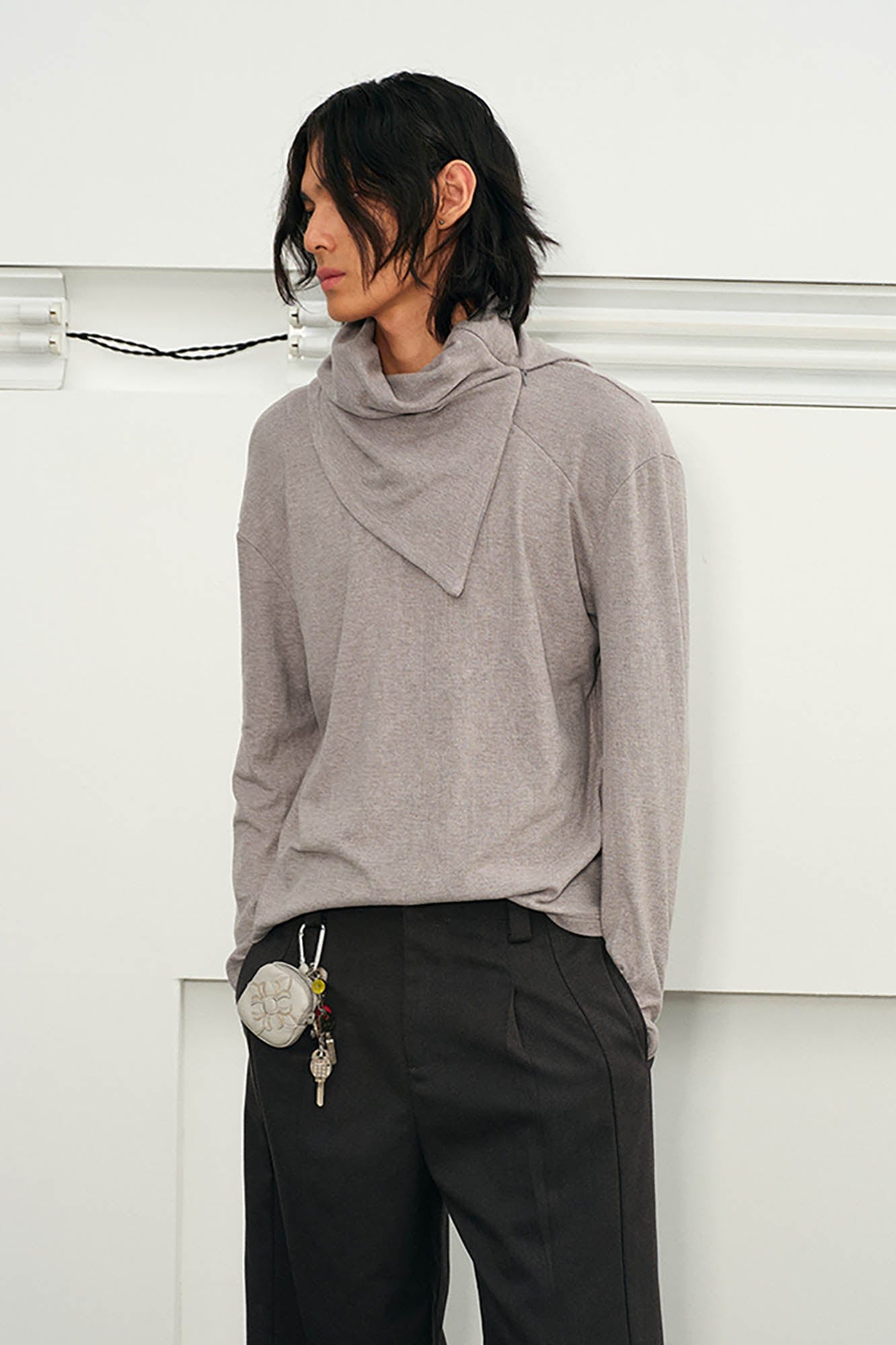 KREATE Scarf Collar Knitted Long-Sleeve Tee