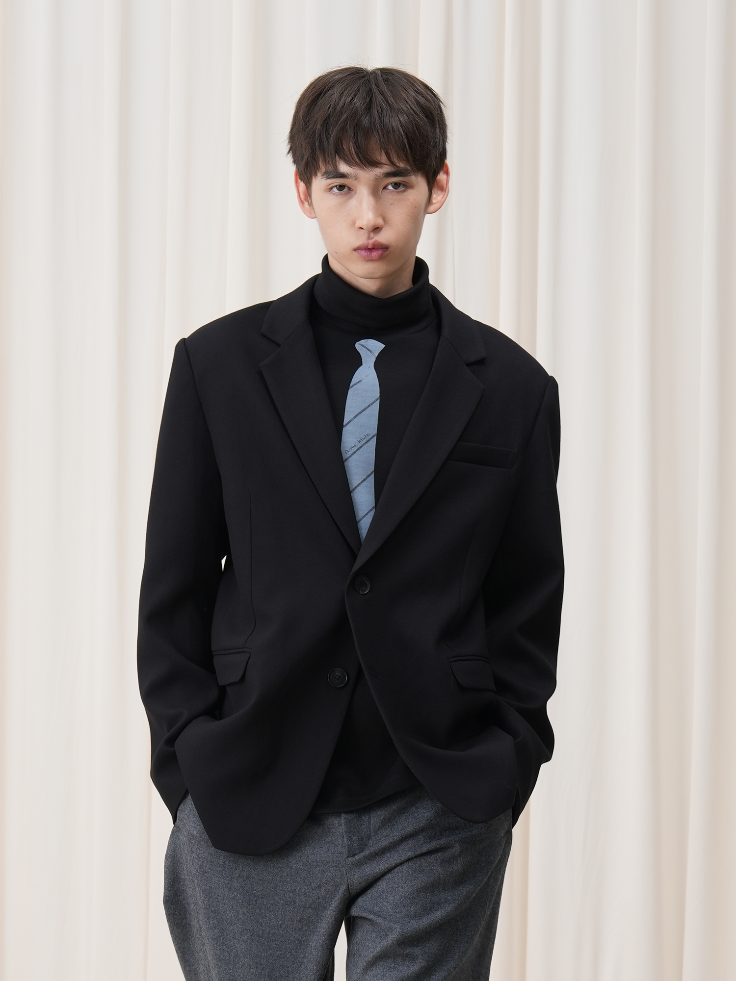 OUYANG WENJUN Stripes-Tie Graphic Turtleneck Long-Sleeve Tee