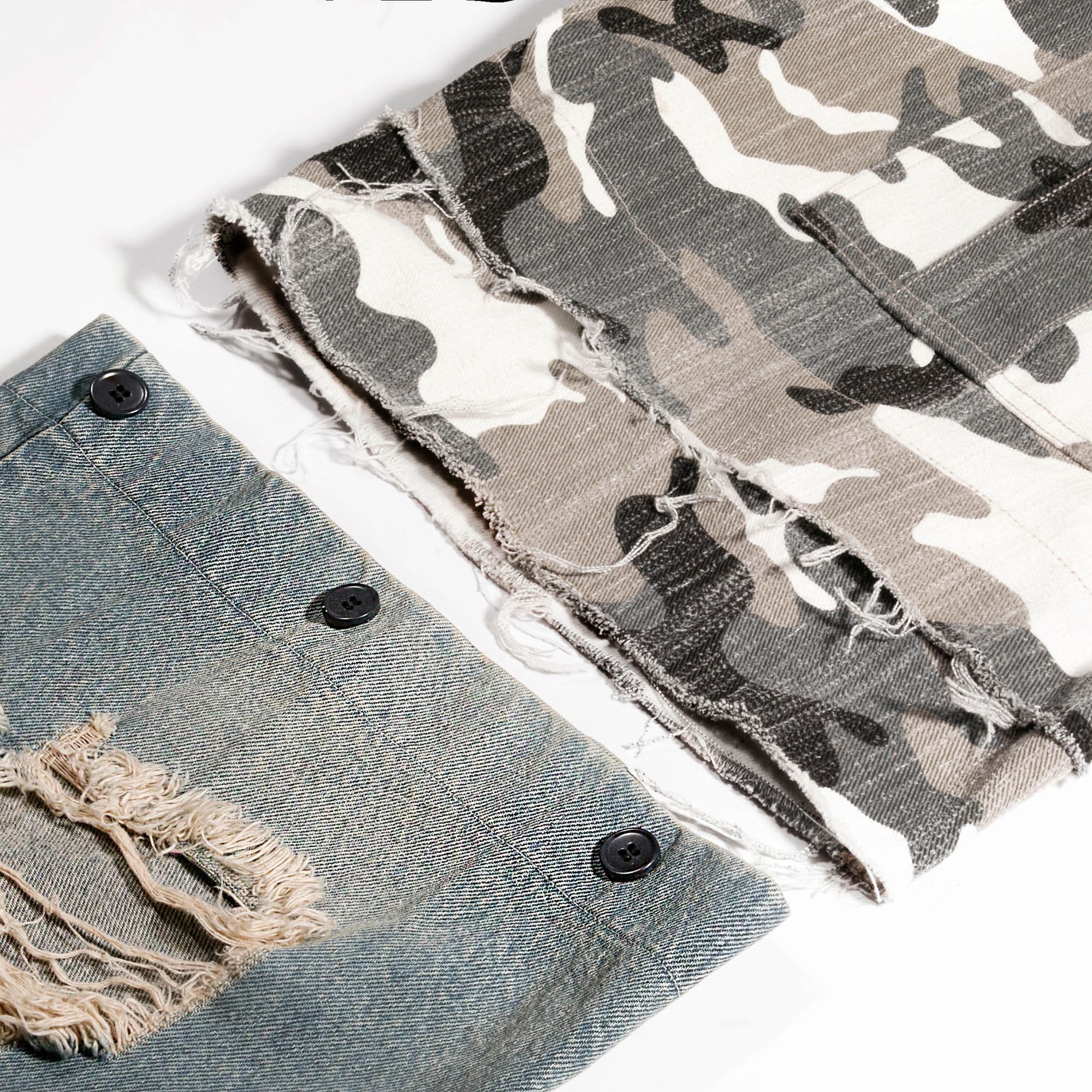 FIVEKOH Camo Detachable Distressed Cargo Pants